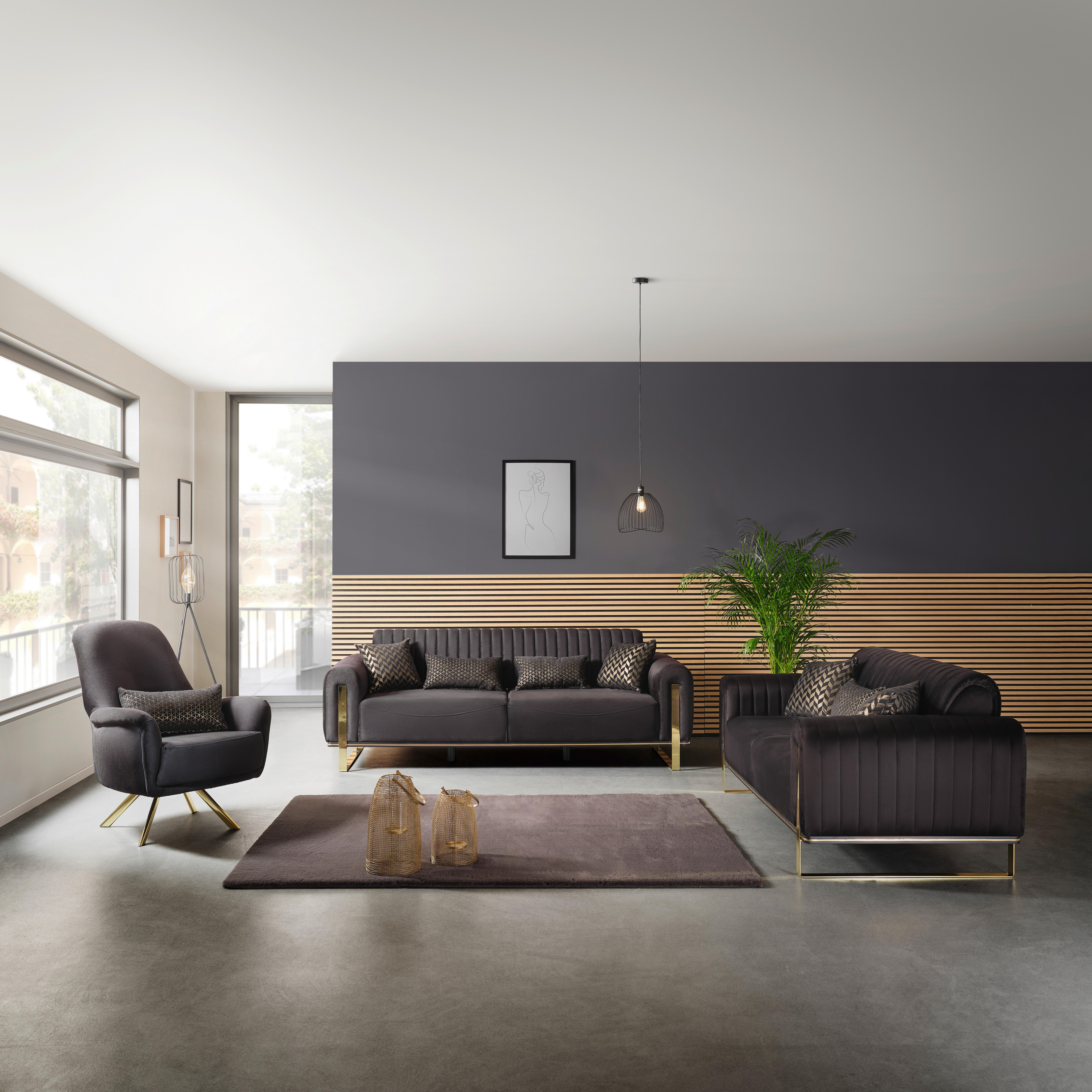 3-Sitzer-Sofa Mit Schlaffunktion Bono Schwarz - Goldfarben/Schwarz, MODERN, Textil (230/83/90cm) - Luca Bessoni