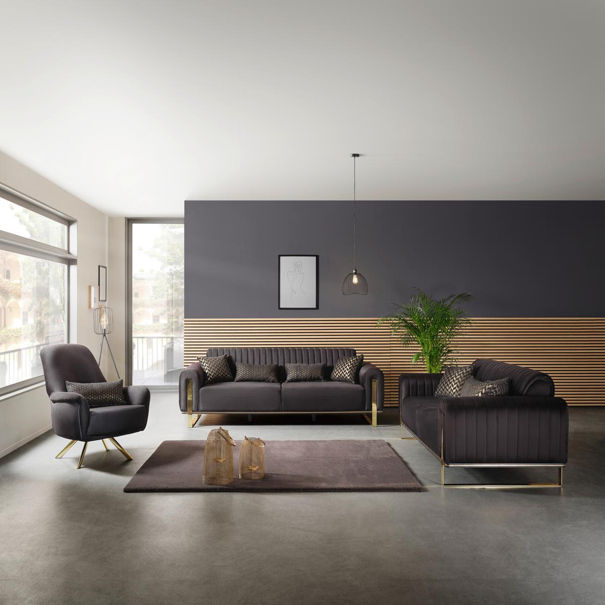 3-Sitzer-Sofa Mit Schlaffunktion Bono Schwarz - Goldfarben/Schwarz, MODERN, Textil (230/83/90cm) - Luca Bessoni