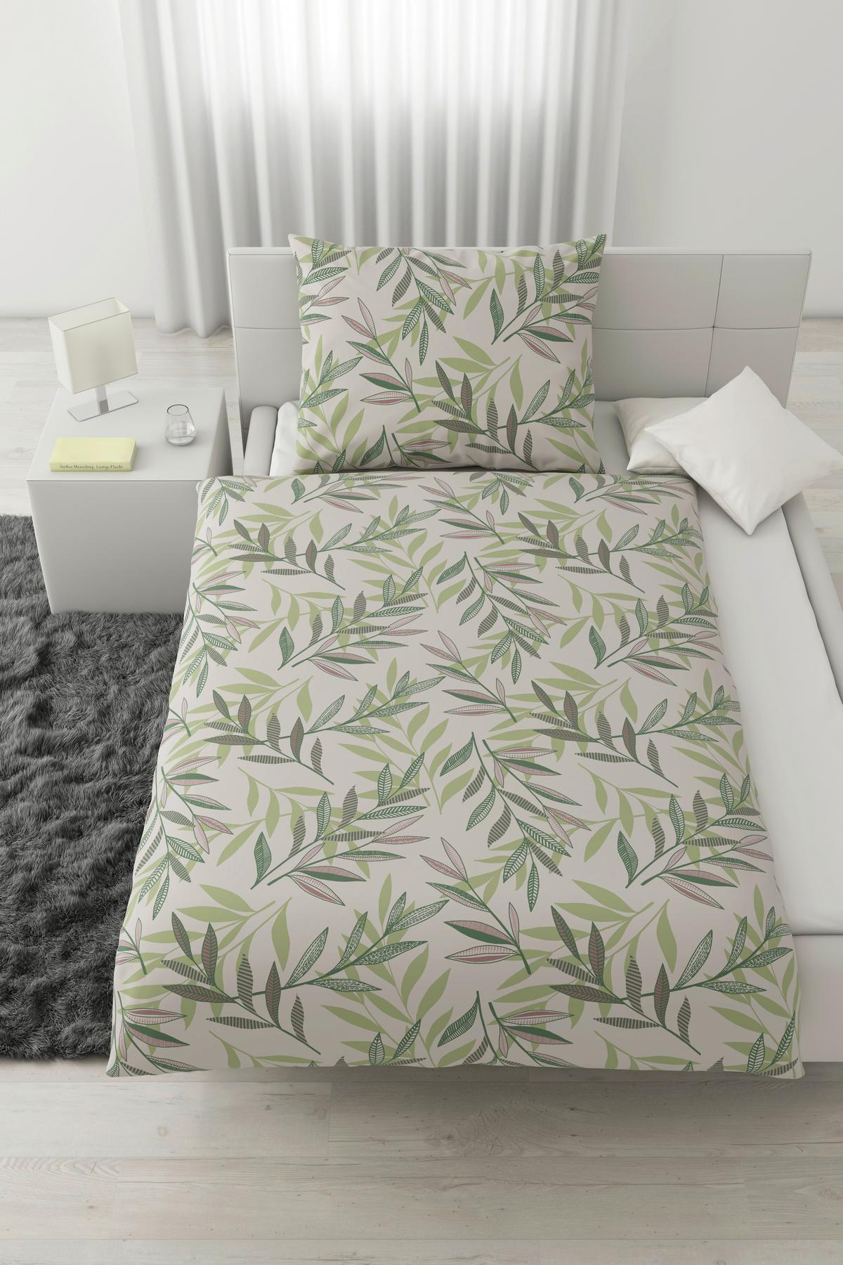 POSTEĽNÁ BIELIZEŇ STITCHED LEAVES - zelená/béžová, textil (140/200cm) - Modern Living