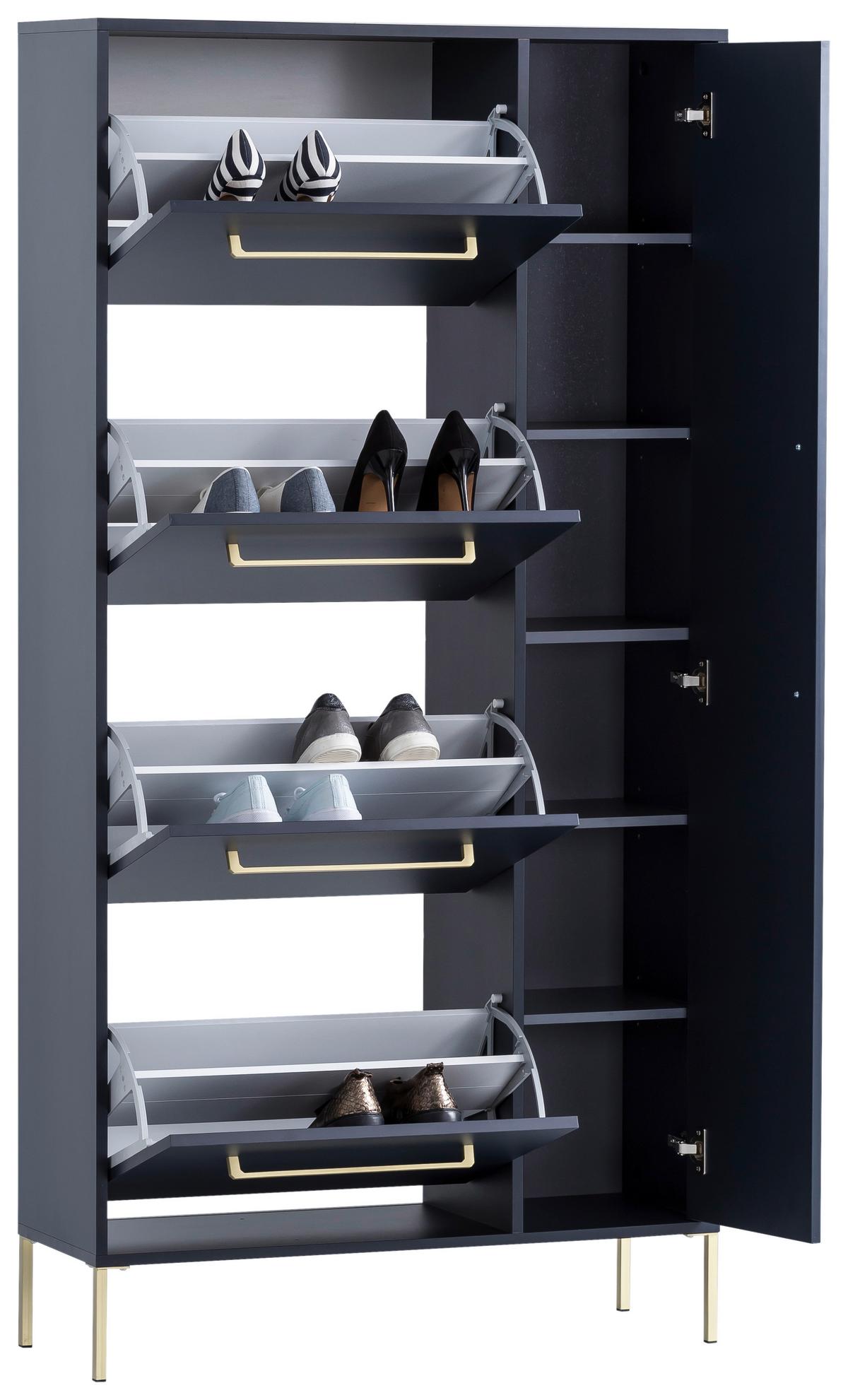 Schuhschrank Kenth Blau B: 88,4 Cm - Blau/Goldfarben, Holzwerkstoff (88,4/174,2/30cm) - MID.YOU
