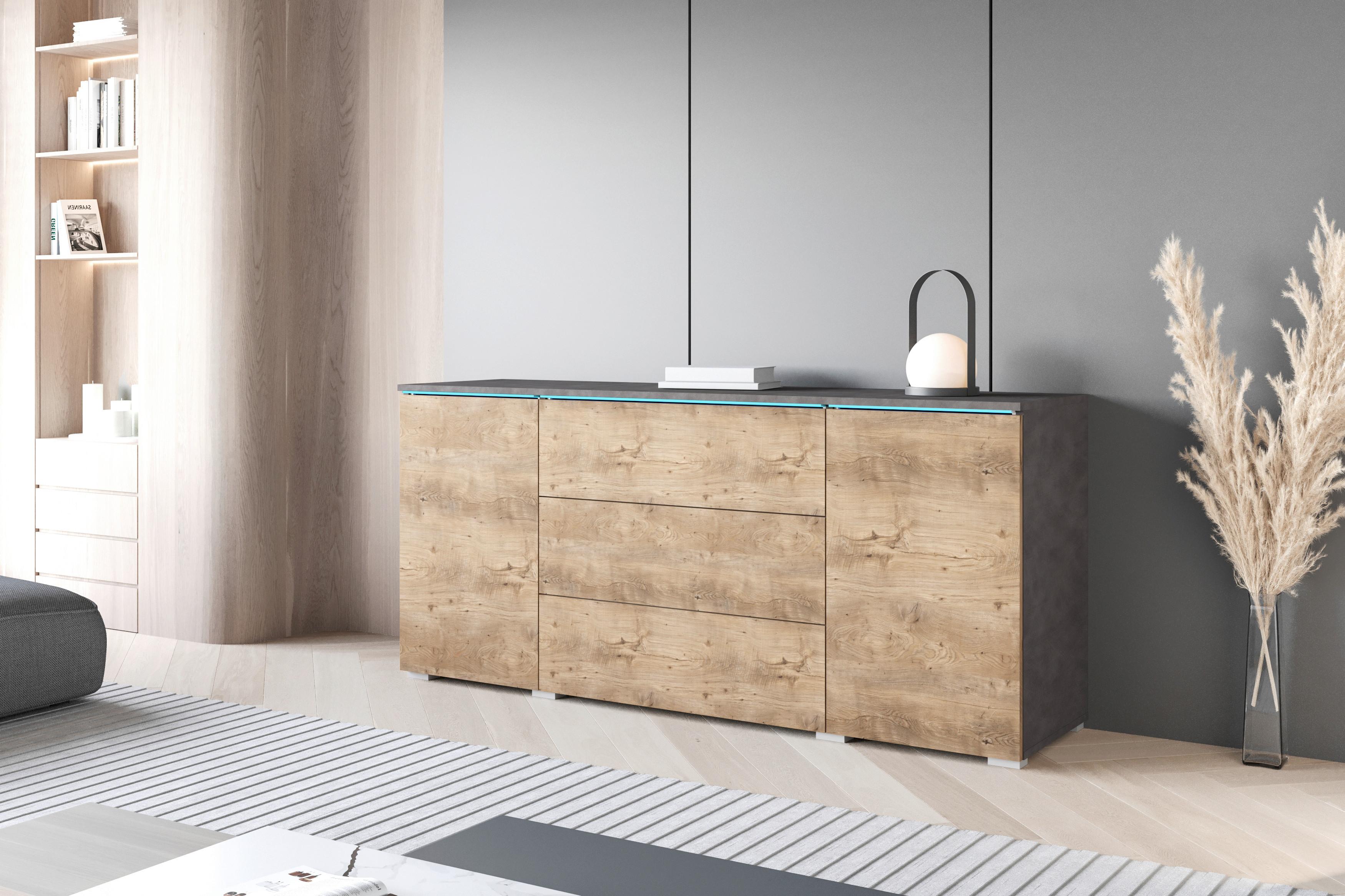 Sideboard Vera 150 Anthrazit- Kastanieneichefarben B: 150 cm