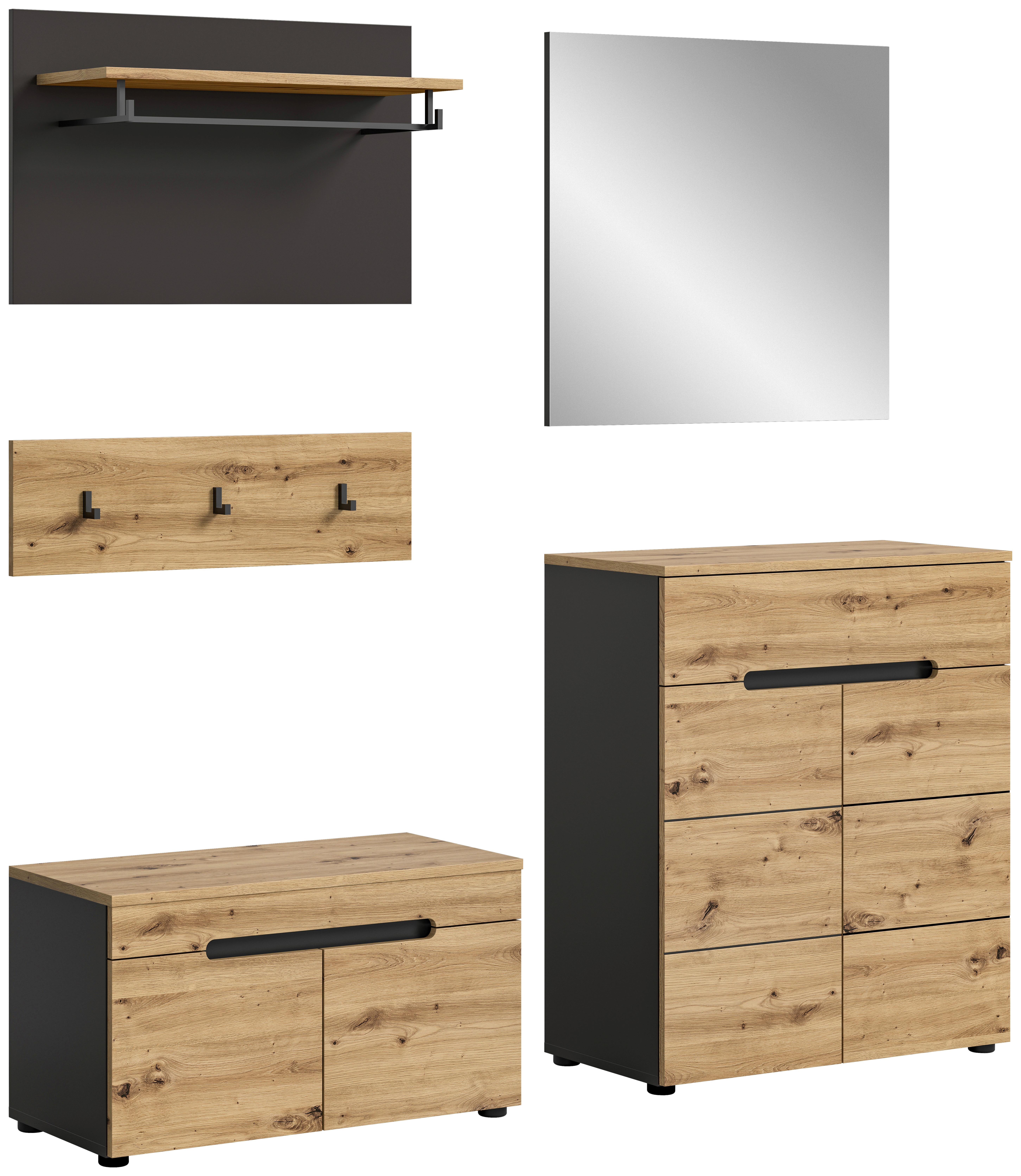 Garderobe Canu Eiche Artisan B: 175 cm - KONVENTIONELL, Glas/Holzwerkstoff (175/190/37cm) - MID.YOU