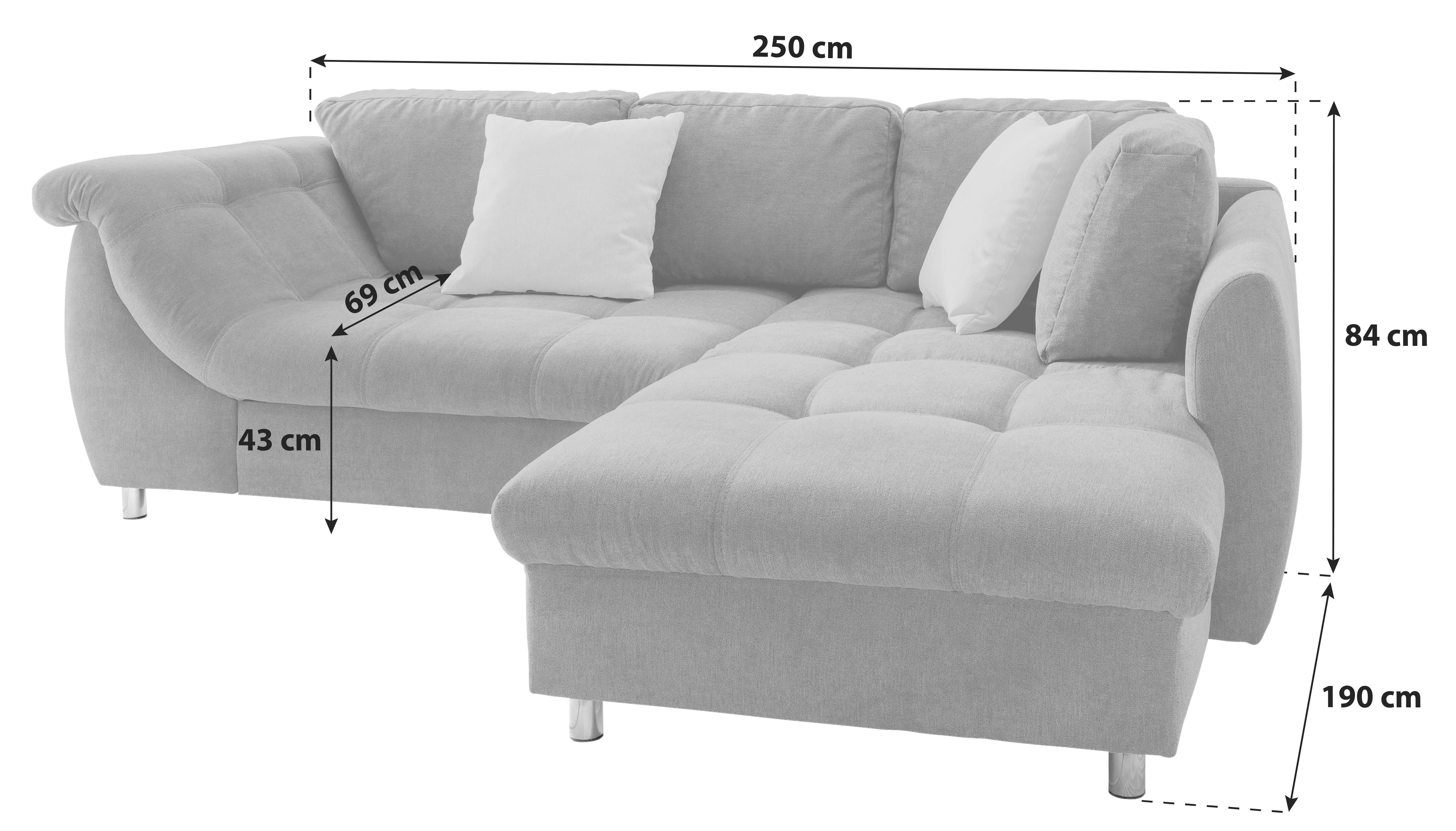 Ecksofa Mit Schlaffunktion Agira Anthrazit/blau 250x190cm - Blau/Chromfarben, Design, Textil (250/190cm) - Livetastic