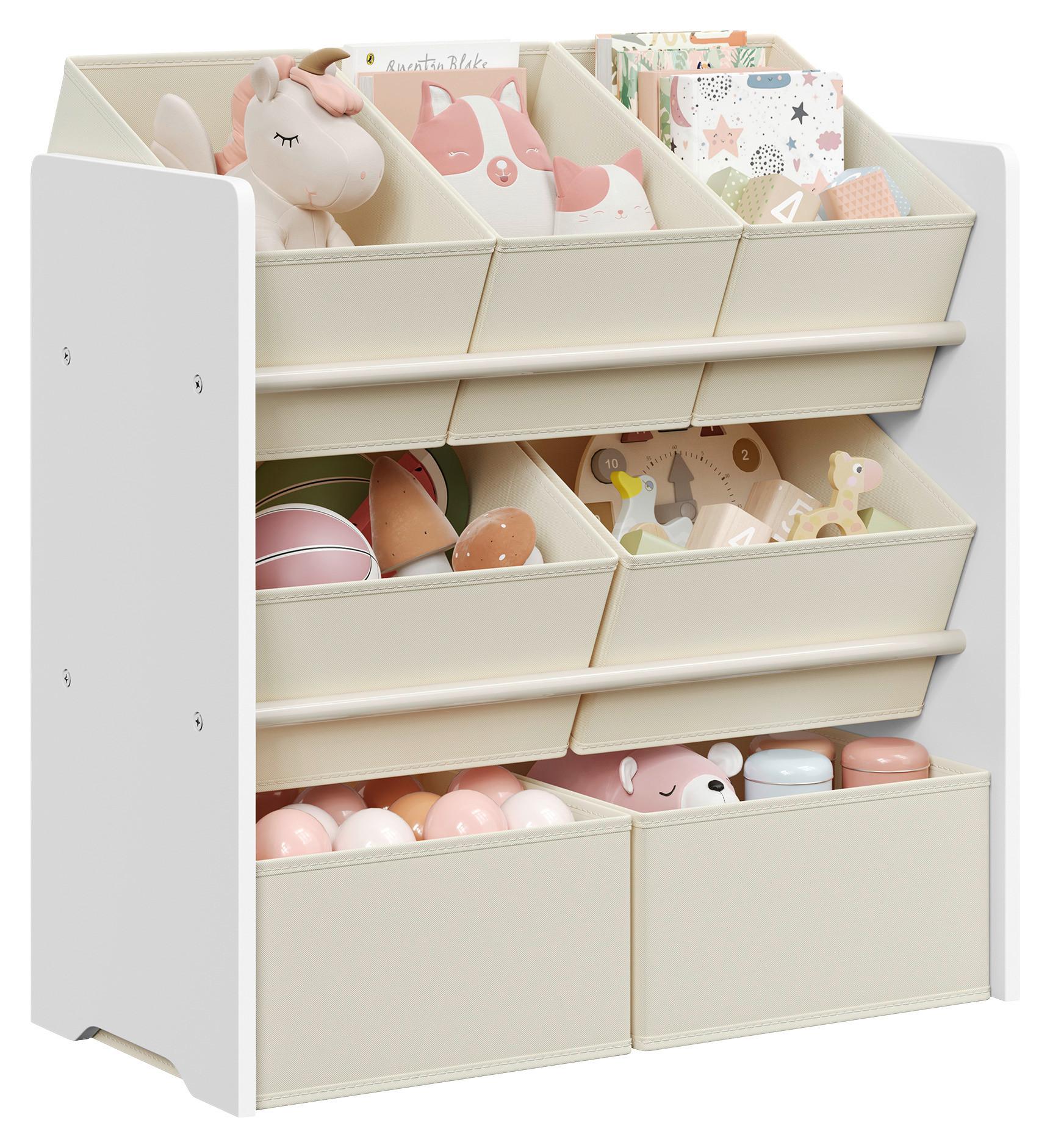 Kinderregal Toy Storage Shelf Weiß/Beige B: 62,5 cm - Beige/Weiß, MODERN, Holzwerkstoff/Textil (62,5/60/29,5cm) - MID.YOU