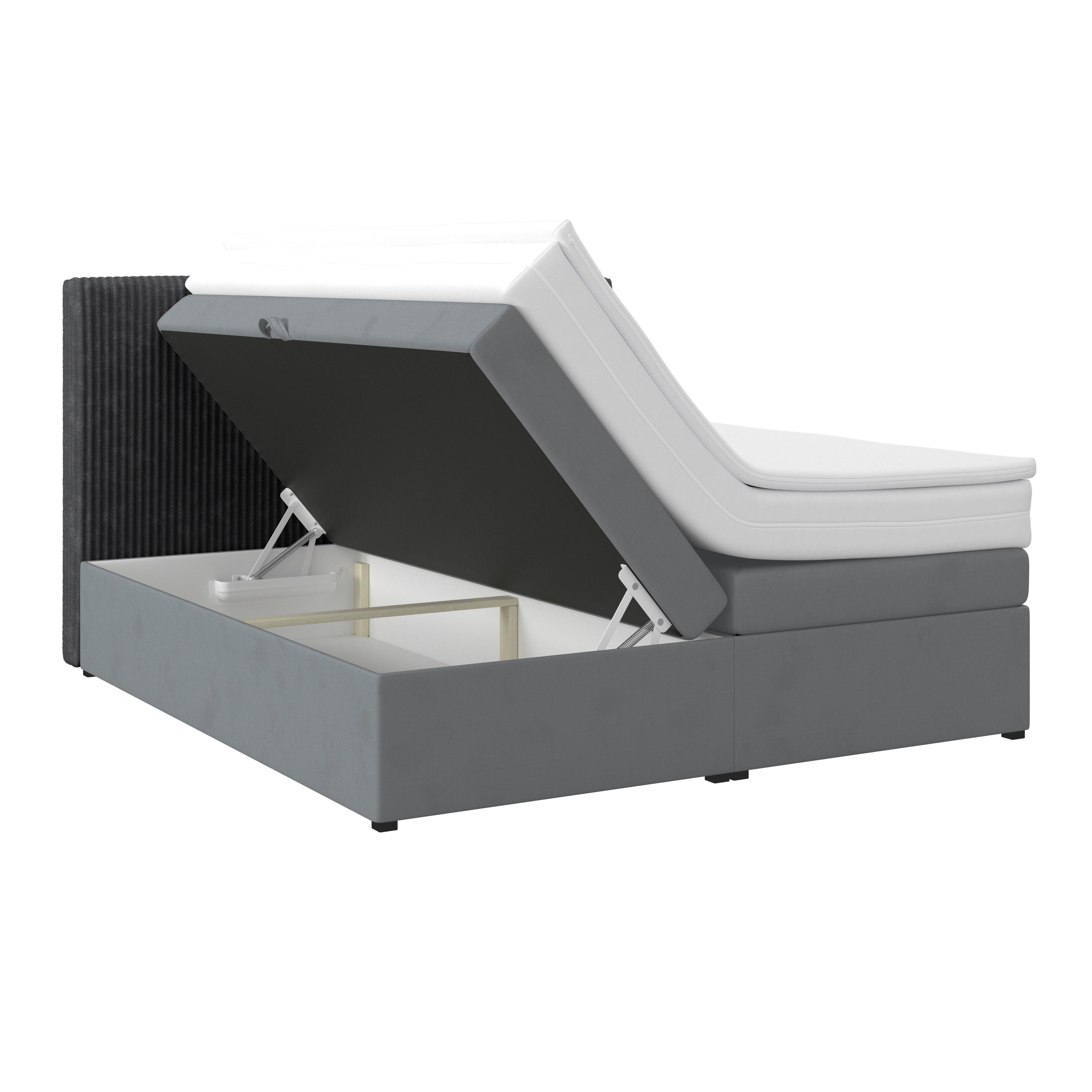 Boxspringbett mit Topper & Bettkasten 180x200 cm Rossa - Blaugrau/Schwarz, MODERN, Holzwerkstoff/Textil (180/200cm)