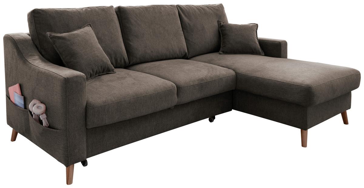 Ecksofa mit Schlaffunktion Valentina mit Kissen Braun - Braun/Naturfarben, KONVENTIONELL, Textil (228/150cm) - P & B