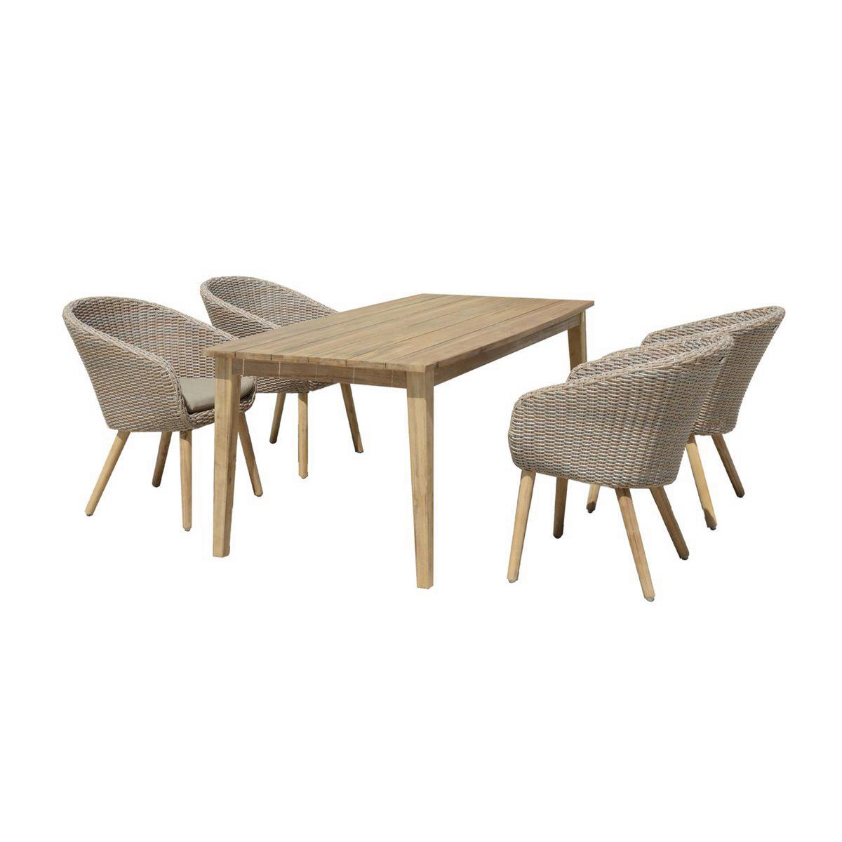 Gartensessel-Set 4-Tlg. Visalia Akazienholz - Beige/Hellgrau, Basics, Holz/Kunststoff (62/82/66cm) - Gardenson