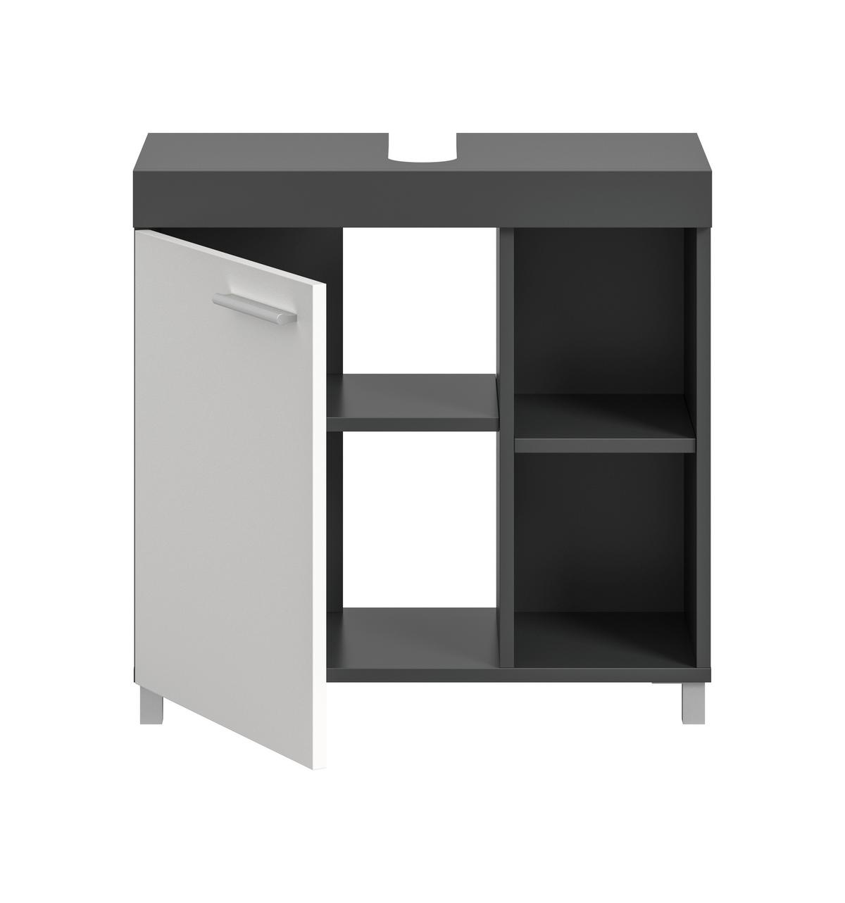 Waschbeckenunterschrank Noah Anthrazit/Weiß B: 65cm - Anthrazit/Silberfarben, Trend, Holzwerkstoff (65/63/31cm) - MID.YOU