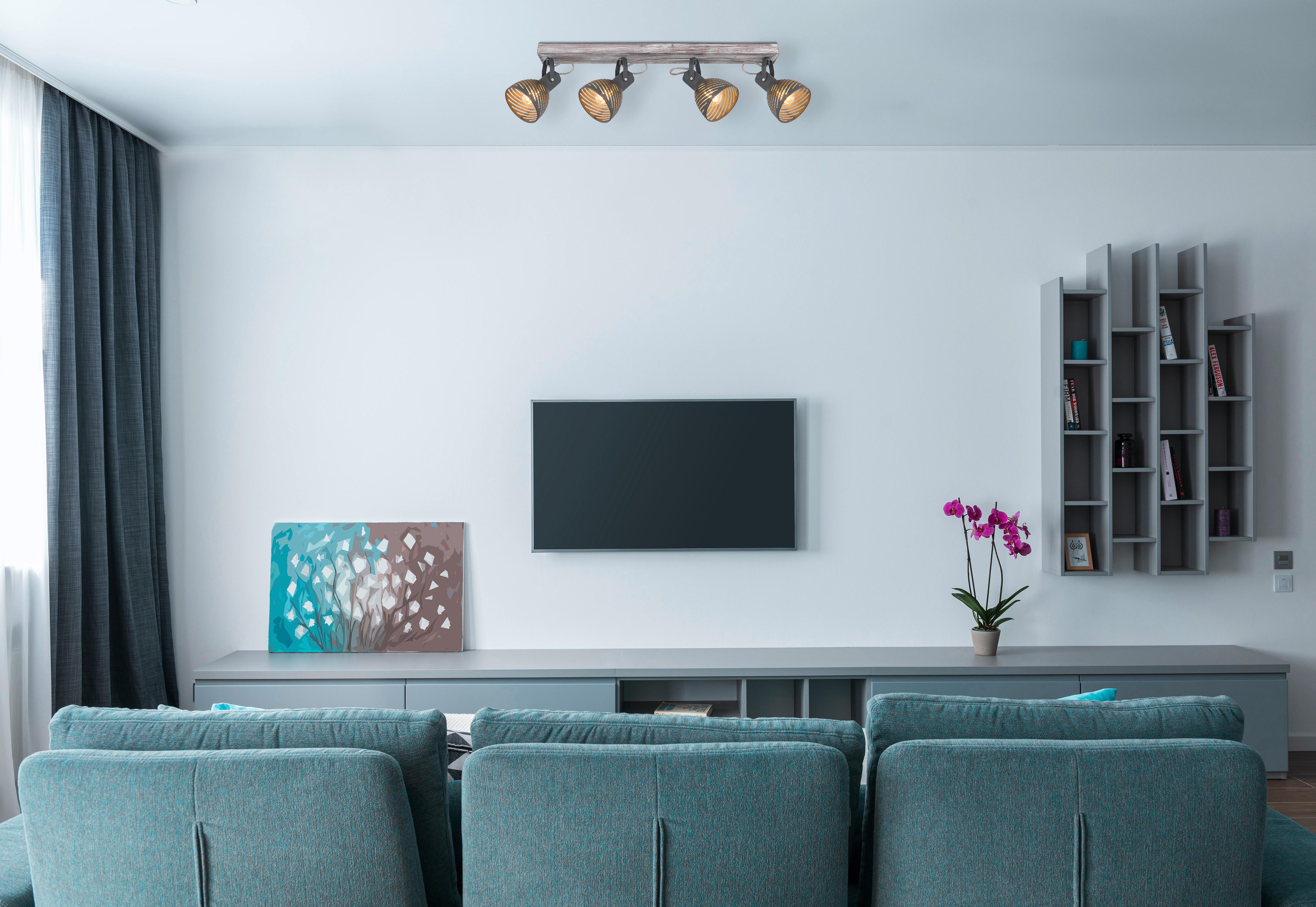 Strahler 4-flammig Verstellbar L: 80 Cm - Blau/Naturfarben, Basics, Holz/Metall (80/12,5/25cm) - Globo