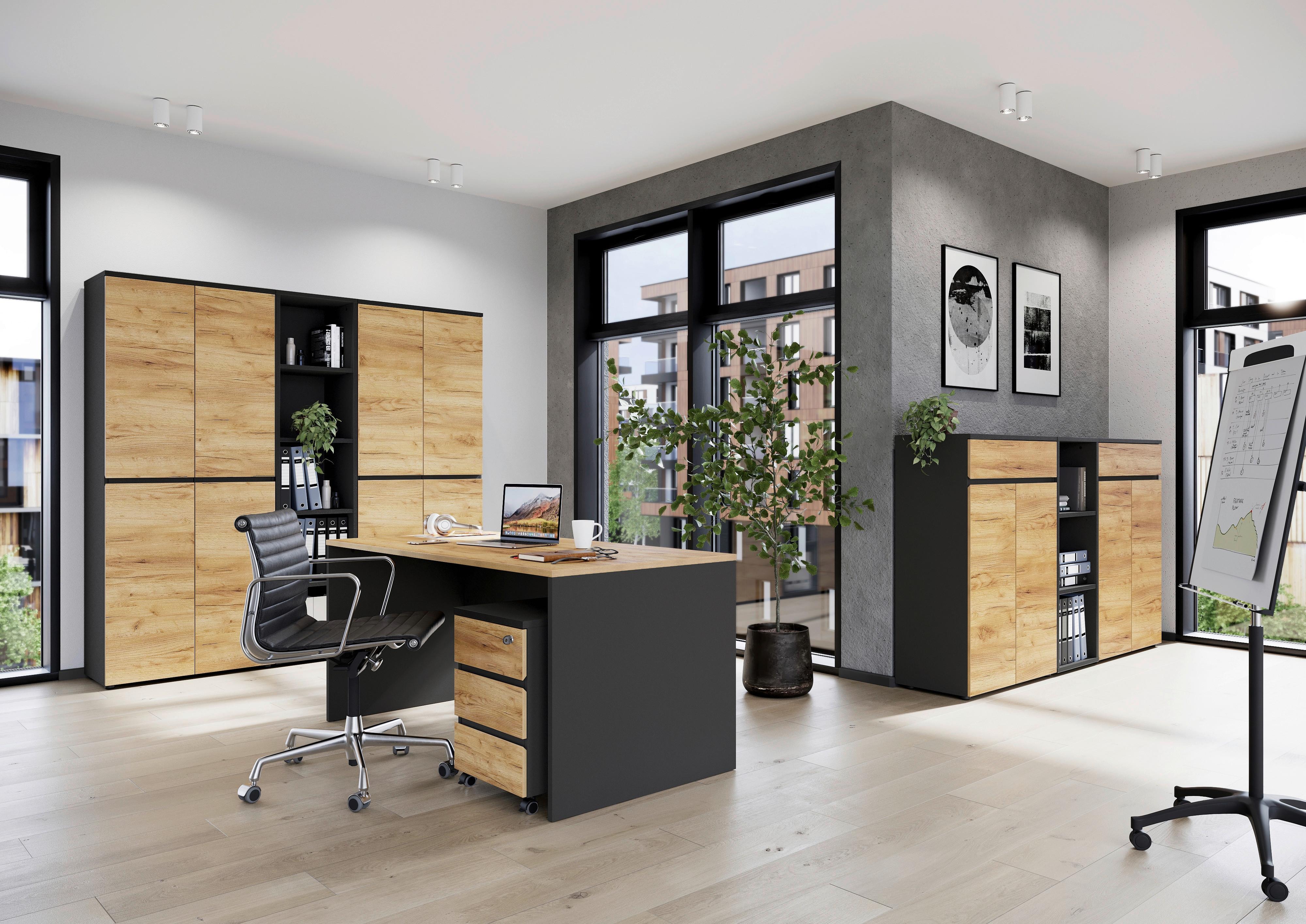 Aktenregal verstellbar B: 45cm Lissabon Holzwerkstoff Graphit - Schwarz/Graphitfarben, MODERN, Holzwerkstoff (45/120/40cm) - Germania