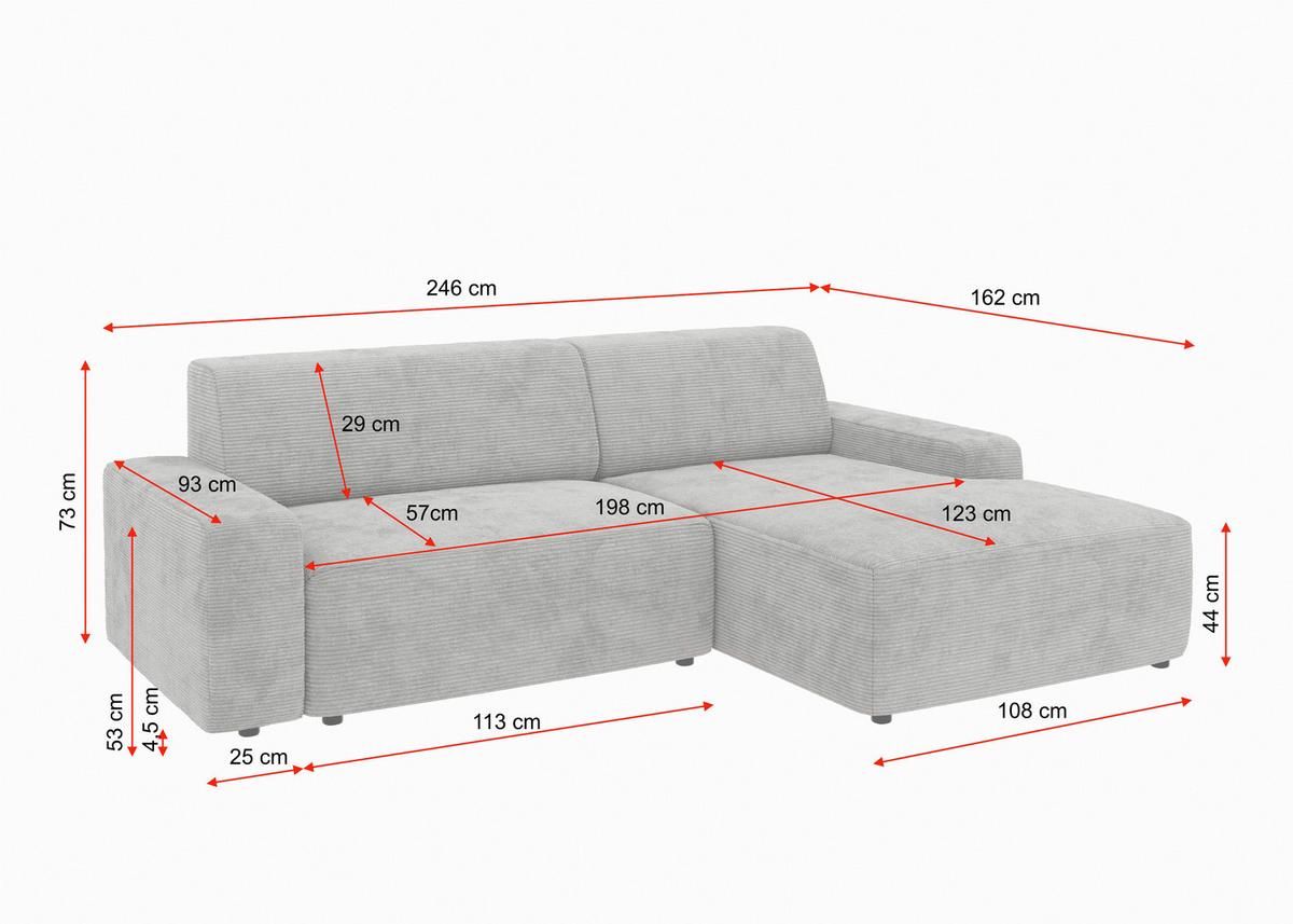 Ecksofa Wien Anthrazit S: 246x162 - Anthrazit/Schwarz, MODERN, Textil (246/162cm) - Trendmanufaktur
