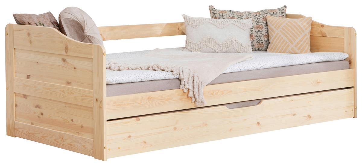 Ausziehbett Echtholz Massiv 90x200 Melinda, Kiefer - Kieferfarben, Natur, Holz/Kunststoff (90/200cm) - MID.YOU