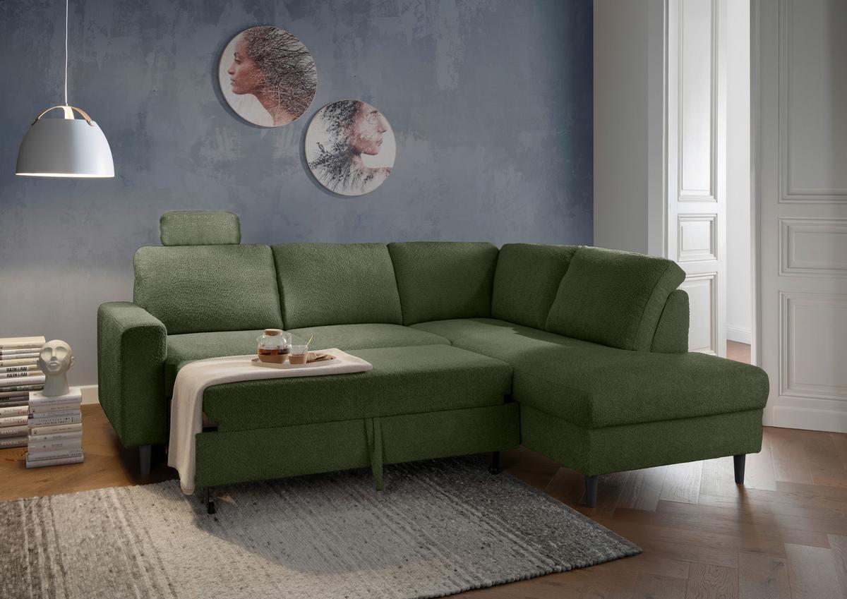 Eckschlafsofa Passione Dunkelgrün S: 242x200 Cm - Dunkelgrün/Schwarz, MODERN, Textil (242/200cm) - Livetastic