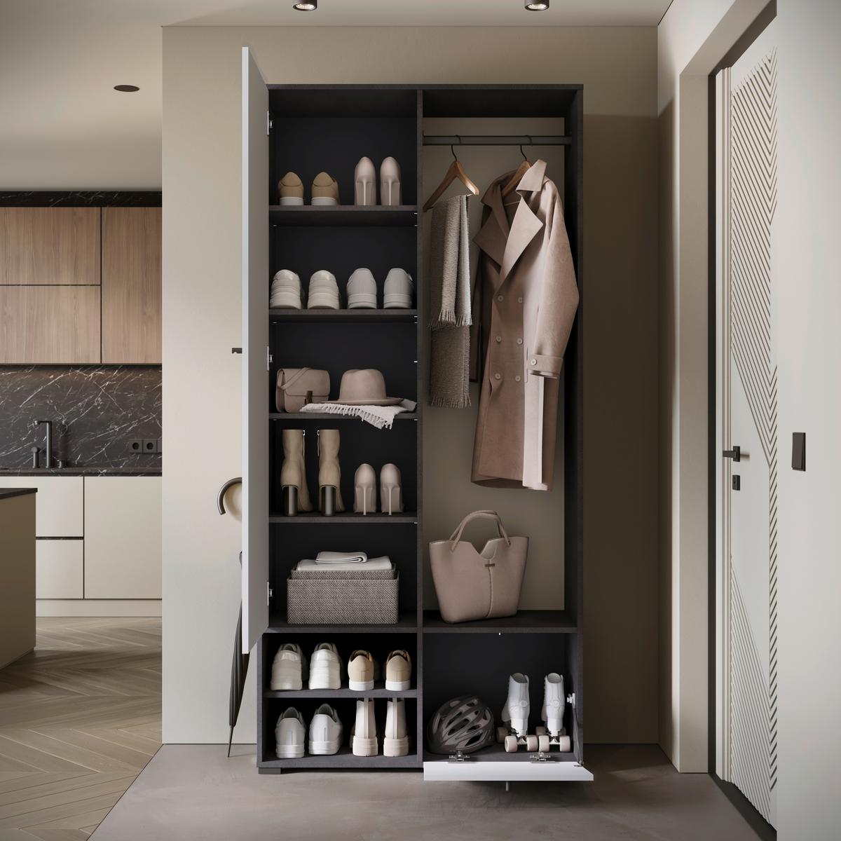 Garderobe Dino Anthrazit/weiß B: 90 Cm - Anthrazit/Weiß, Trend, Holzwerkstoff (90/190/33cm) - P & B