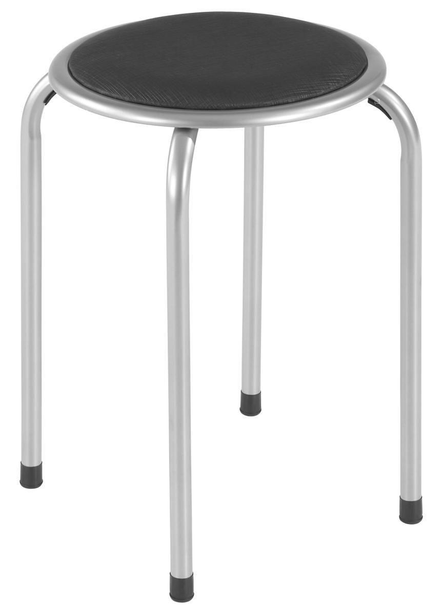 Stapelhocker Raki Metall Alu/Lederlook Schwarz H: 45 cm - Alufarben, MODERN, Metall (30/45/30cm)