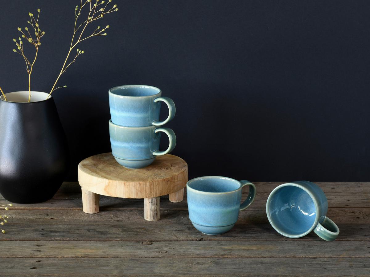 Kaffeebecher Steinzeug 370 ml 4 Stk. Blau/Grün YUKi - Blau/Grün, Basics, Keramik (16/9/10cm) - Creatable
