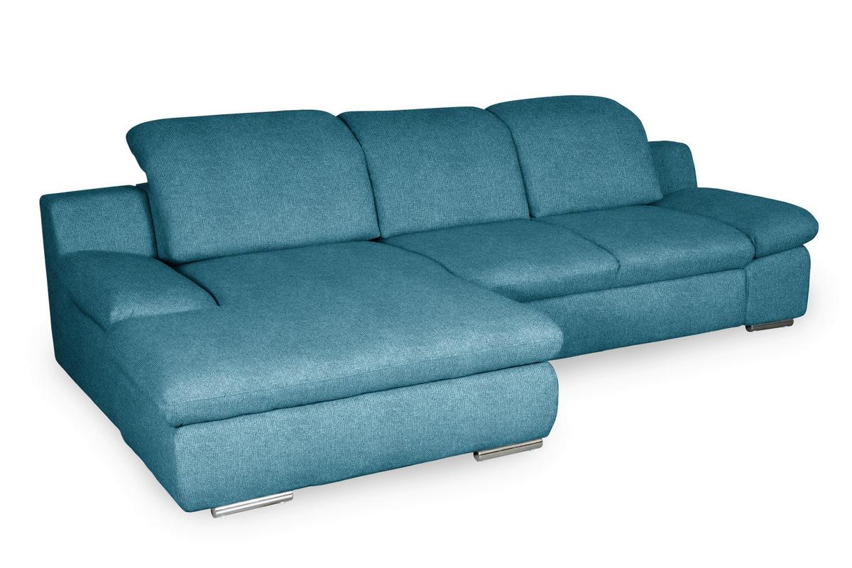 Ecksofa Isona Blau Chenille - Chromfarben/Blau, Design, Textil (165/286cm) - Livetastic