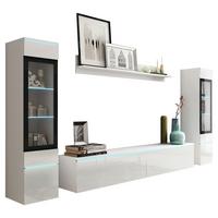 Obývacia stena s LED biela vysoký lesk - sivá/biela, Lifestyle, kompozitné drevo/plast (240/130/33cm) - P & B