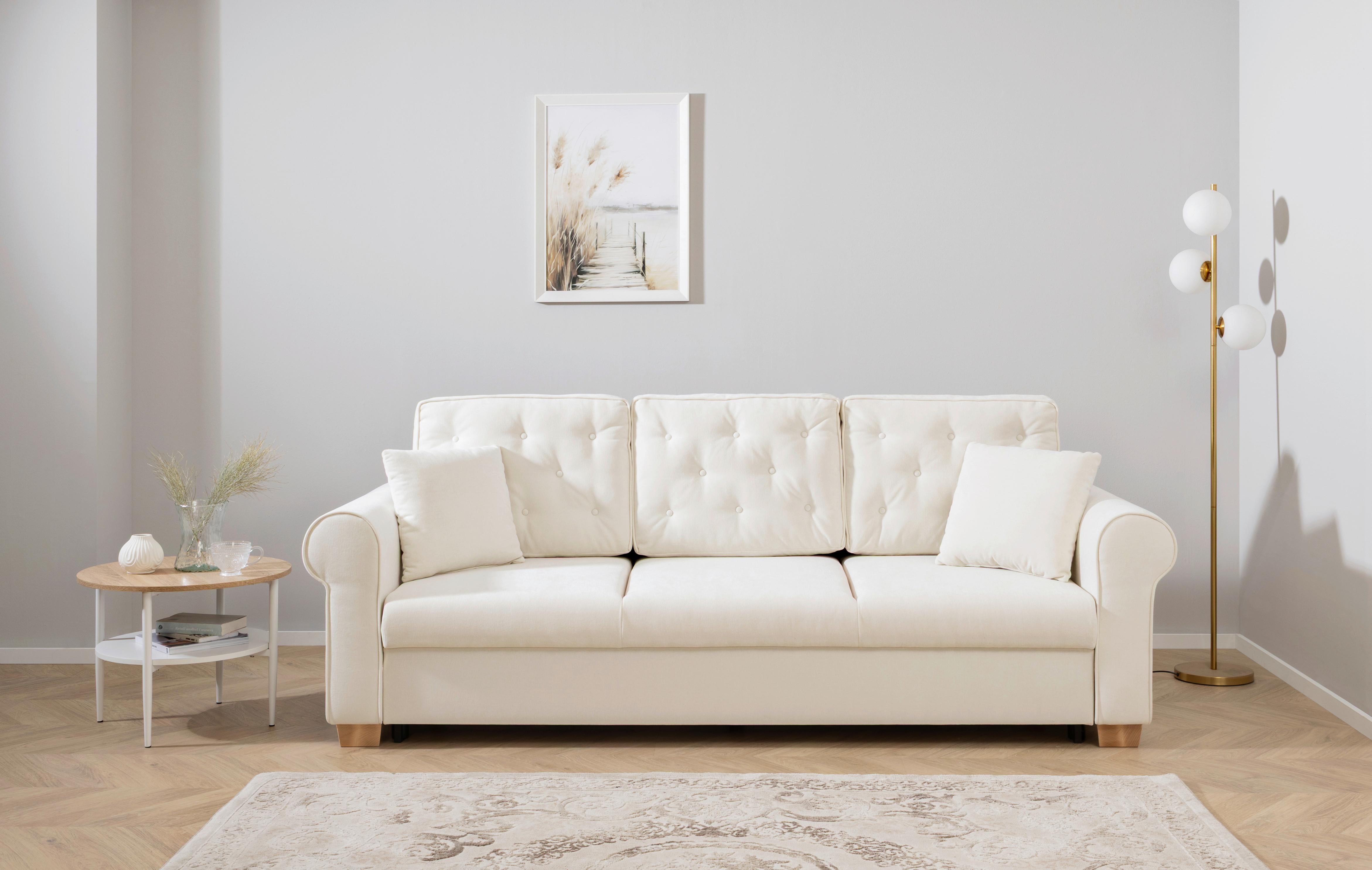 Schlafsofa Arles, Creme 02 B: 240 Cm - Buchefarben/Creme, Design, Textil (240/94/98cm) - MID.YOU