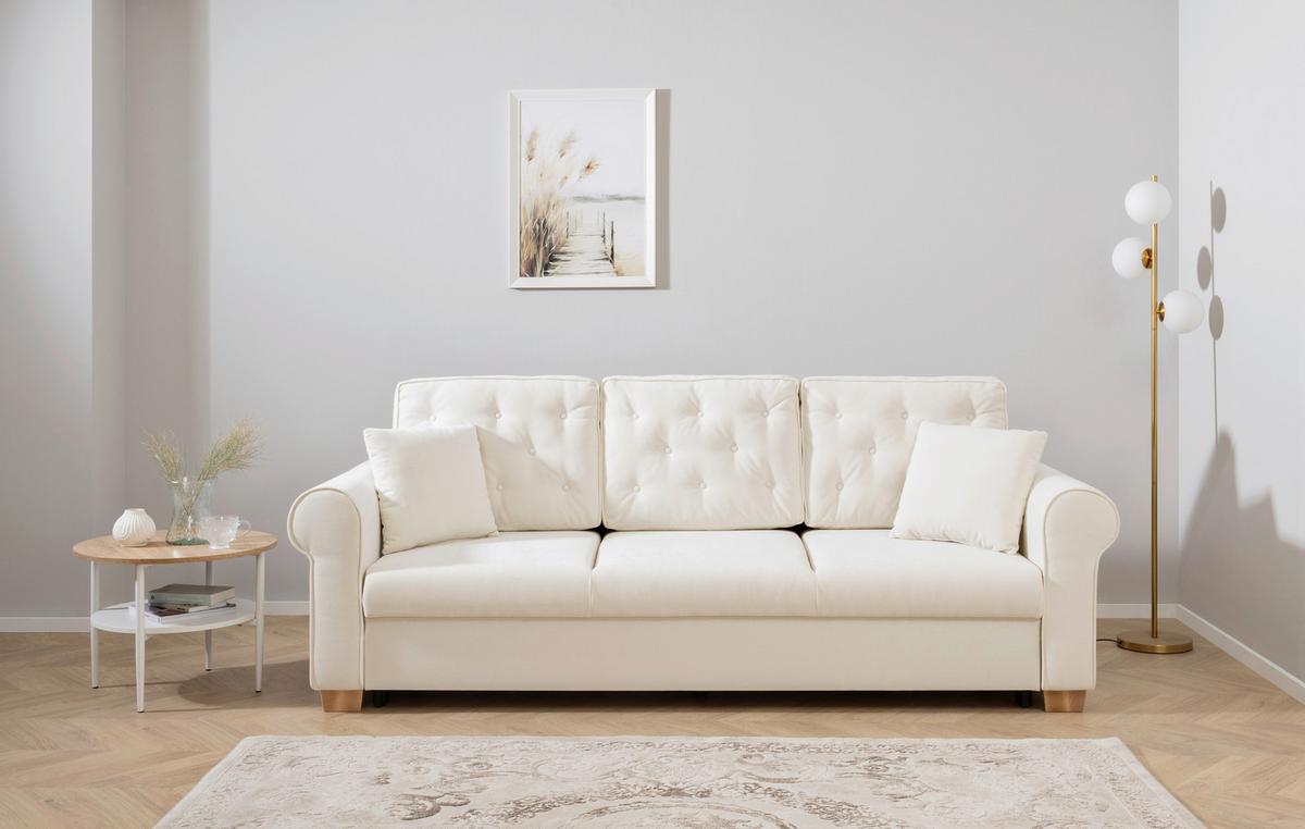 Schlafsofa Arles, Creme 02 B: 240 Cm - Buchefarben/Creme, Design, Textil (240/94/98cm) - MID.YOU