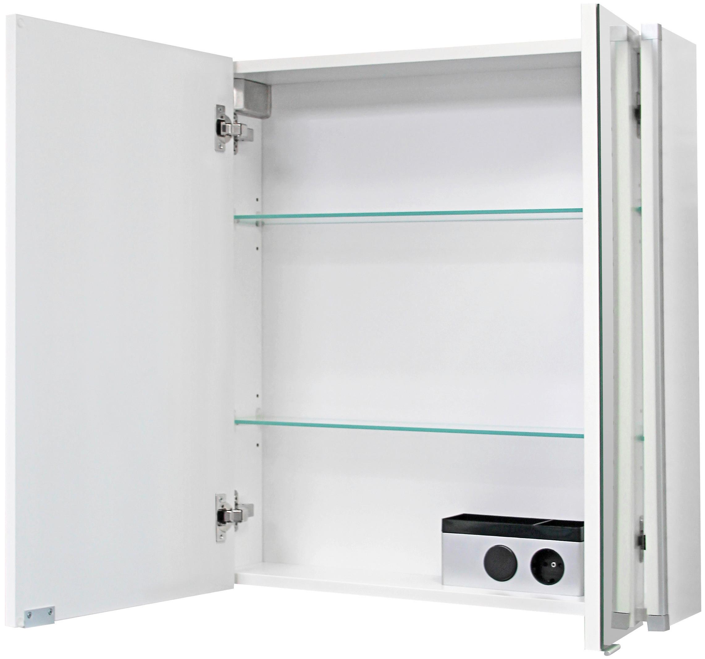 Spiegelschrank LED-Line 2-Türig BxHxT: 61x67x16,5cm Weiß - Weiß, MODERN, Glas/Holzwerkstoff (61/67/16,5cm) - MID.YOU