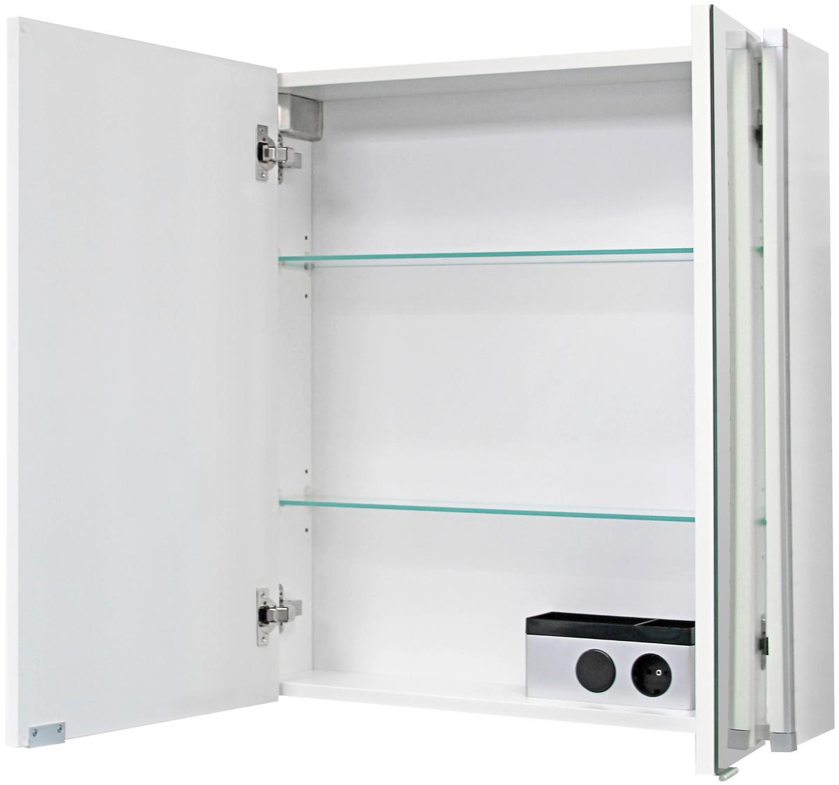 Spiegelschrank Led-line 2-Türig Bxhxt: 61x67x16,5cm Weiß - Weiß, MODERN, Glas/Holzwerkstoff (61/67/16,5cm) - MID.YOU