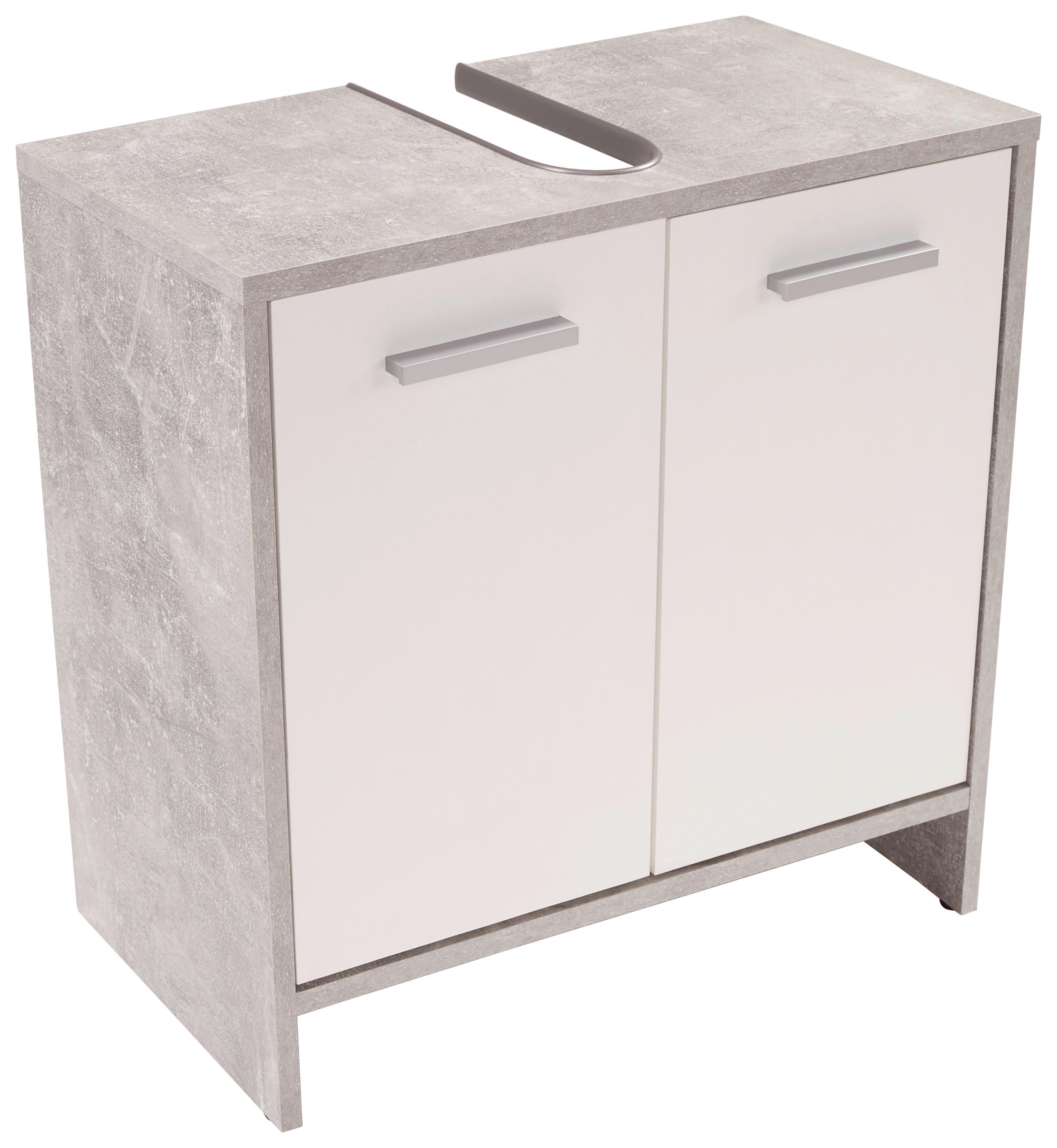 Waschbeckenunterschrank Attack B: 60,4 cm, Betondekor + Weiß - Hellgrau/Schwarz, MODERN, Holzwerkstoff (60,4/55/28cm)