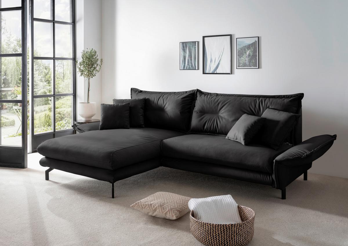 Ecksofa Lava Schwarz S: 180x255cm - Schwarz, MODERN, Textil (180/255cm) - Livetastic
