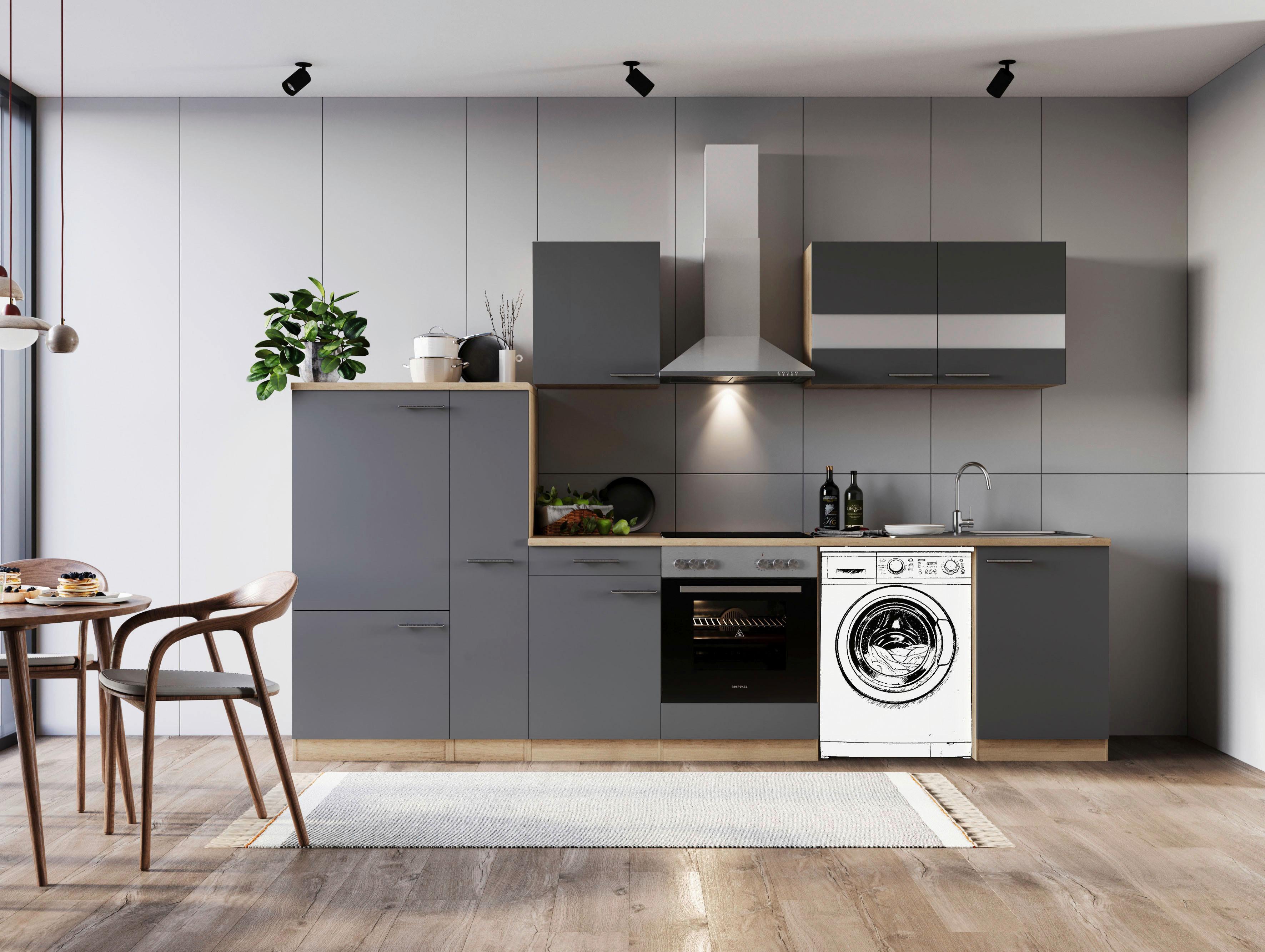 Küchenblock Merle Grau B: 310 cm - Eichefarben/Grau, Basics, Glas/Holzwerkstoff (310cm) - Respekta