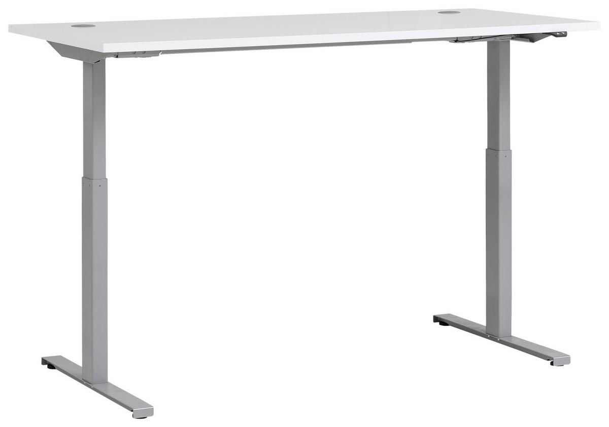 Schreibtisch höhenverstellbar B 160 H 70-120 cm Office, Weiß - Silberfarben/Weiß, KONVENTIONELL, Holzwerkstoff/Metall (160/75/70,5(117)cm) - MID.YOU