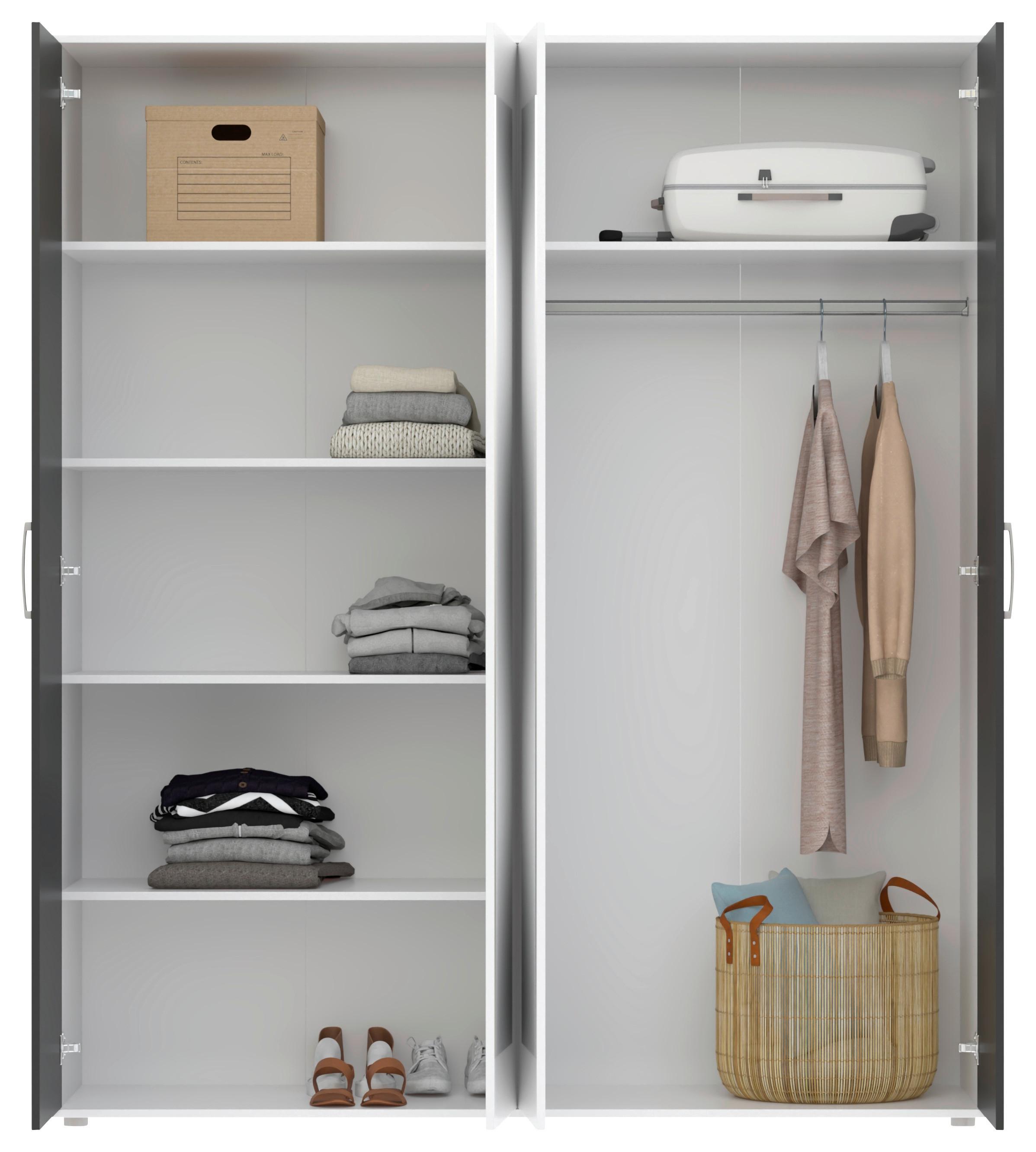 Kleiderschrank Jan Weiß/Anthrazit, B: 180 cm - Anthrazit/Weiß, Trend, Glas/Holzwerkstoff (180/210/52cm)