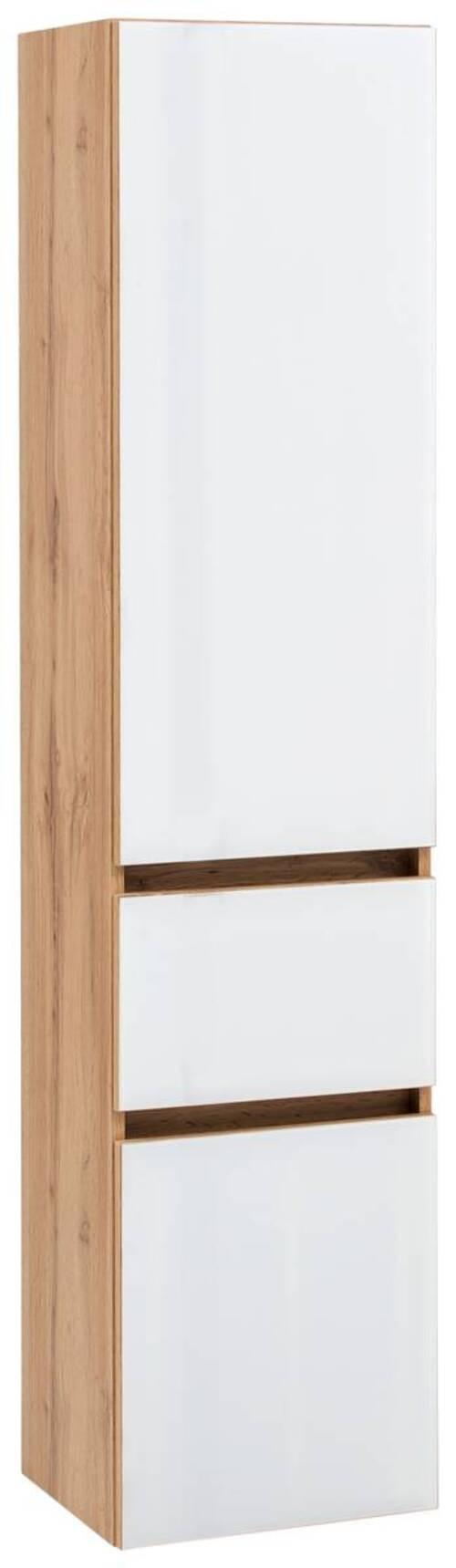 Hochschrank grifflos Helsinki 40cm Weiß/Eiche Dekor - Eichefarben/Silberfarben, KONVENTIONELL, Glas/Holzwerkstoff (40/180/35cm) - Held