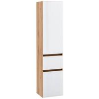 Hochschrank Grifflos Helsinki 40cm Weiß/eiche Dekor - Eichefarben/Silberfarben, KONVENTIONELL, Glas/Holzwerkstoff (40/180/35cm) - Held