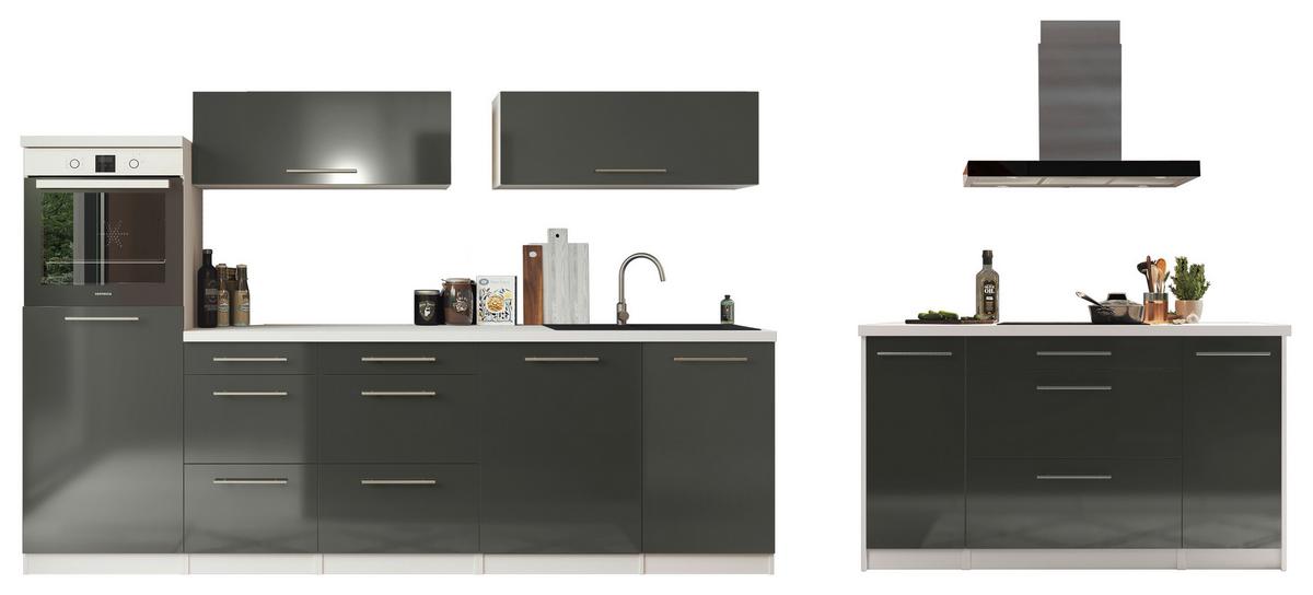 Küchenzeile Premium mit Geräte 280 cm Grau/Weiß + Kochinsel - Weiß/Grau, MODERN, Holzwerkstoff (280/160cm) - Respekta