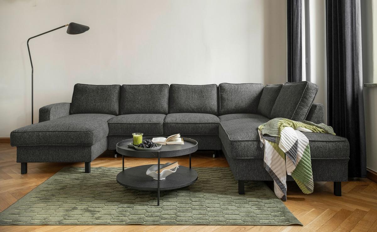 Wohnlandschaft Molly Dunkelgrau U: 148x298x198 cm - Dunkelgrau/Schwarz, Textil (148/298/198cm) - MID.YOU