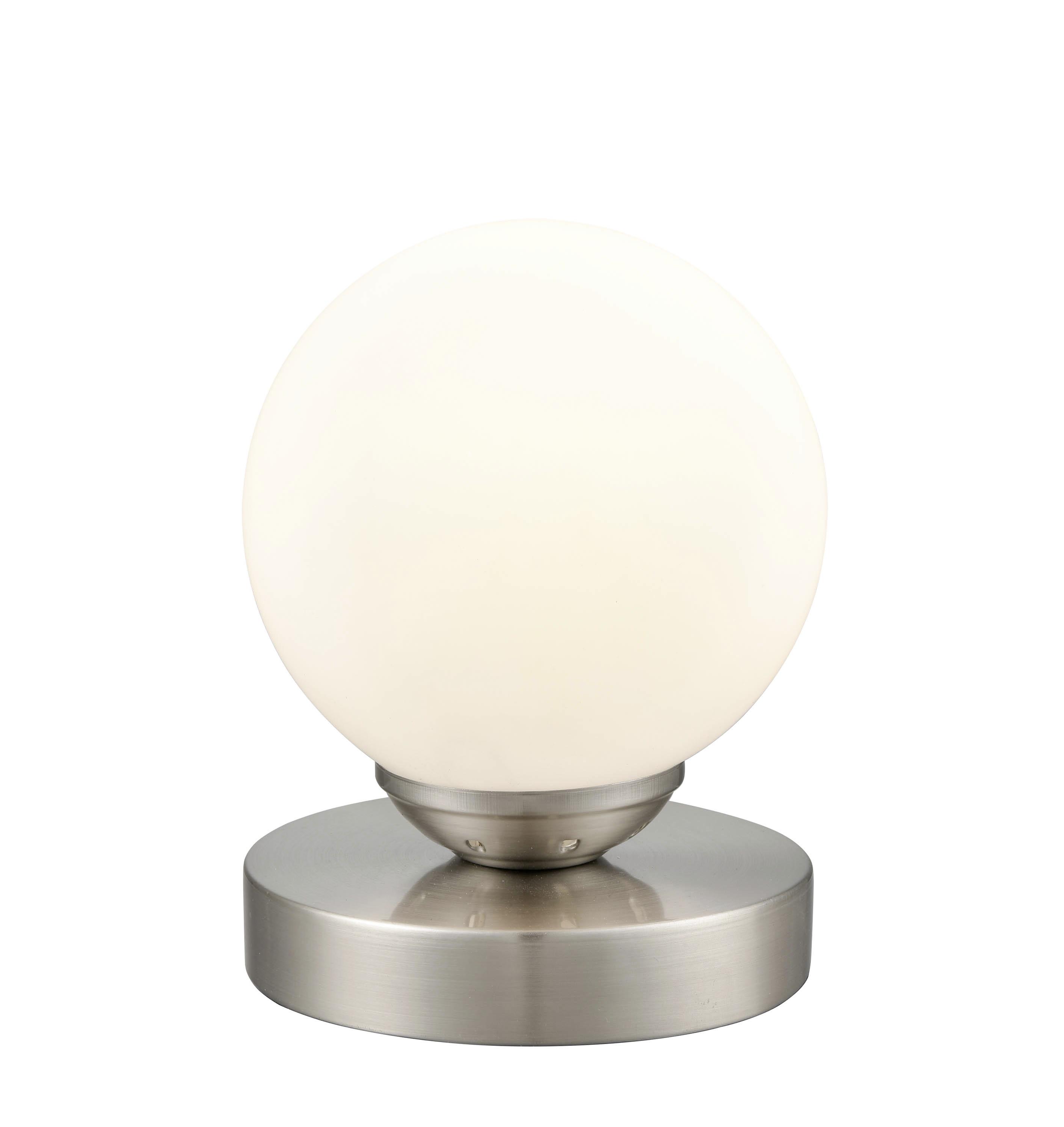 Tischlampe Ines Nickelfarben mit Milchglaskugel - Weiß/Nickelfarben, ROMANTIK / LANDHAUS, Glas/Metall (12/15cm) - James Wood