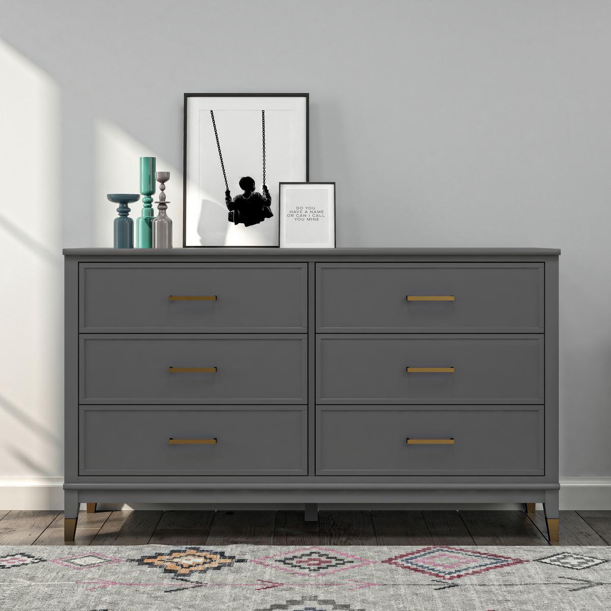 Kommode Westerleigh Grau 145 cm - Messingfarben/Graphitfarben, Design, Holzwerkstoff/Metall (145/85/41cm) - MID.YOU