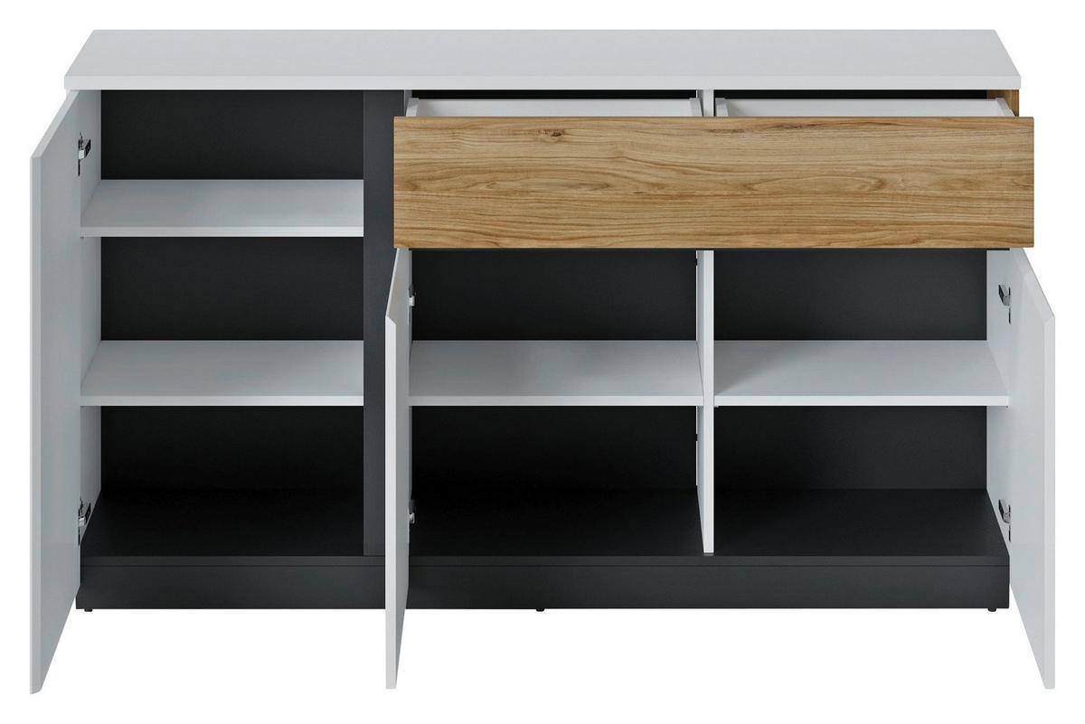 Sideboard Novena Alpinweiß B: 154,8 cm - Eichefarben/Schwarz, Trend, Holzwerkstoff (155/87/40cm)
