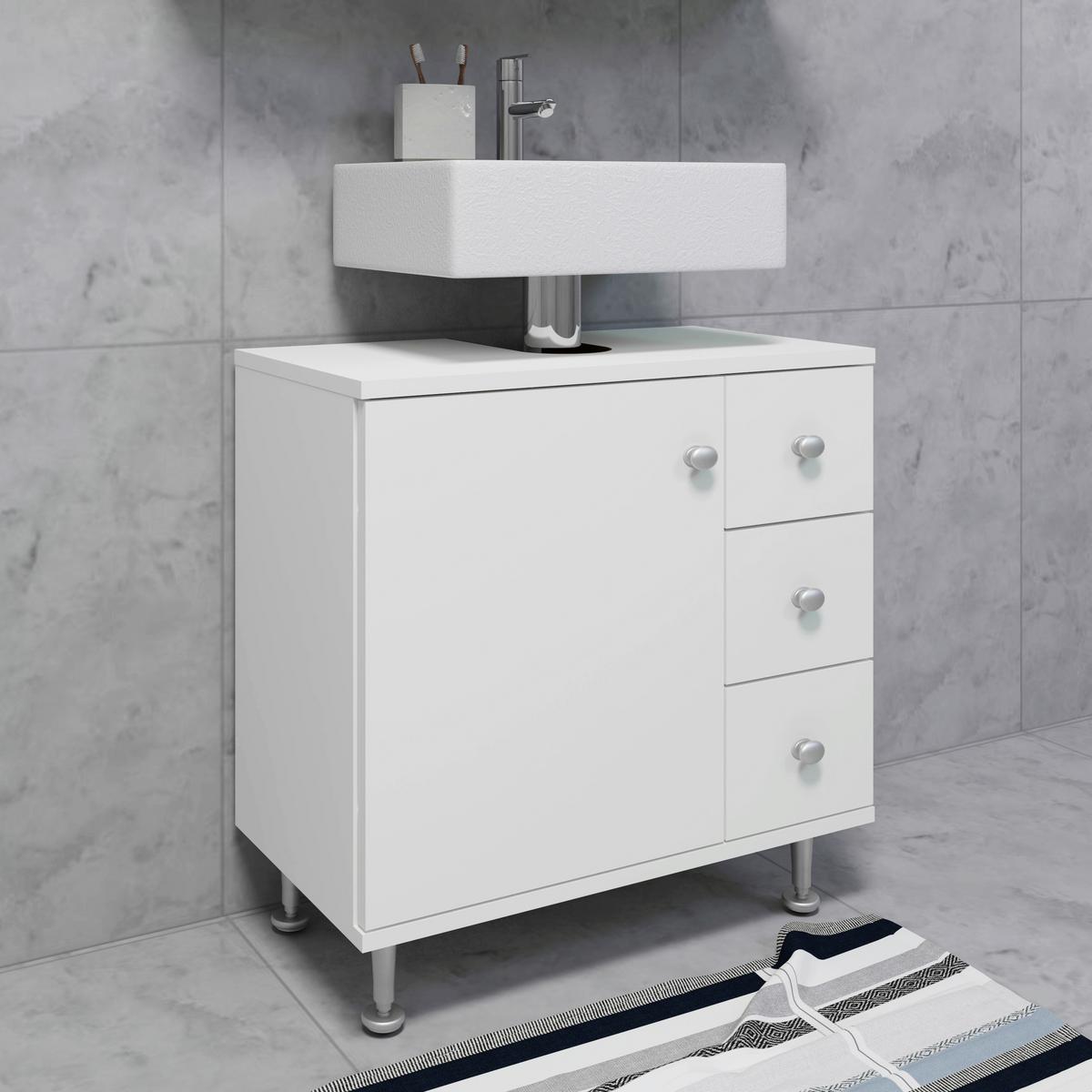 Waschbeckenunterschrank Nilosi M - Silberfarben/Weiß, MODERN, Holzwerkstoff (60/61/33cm) - MID.YOU