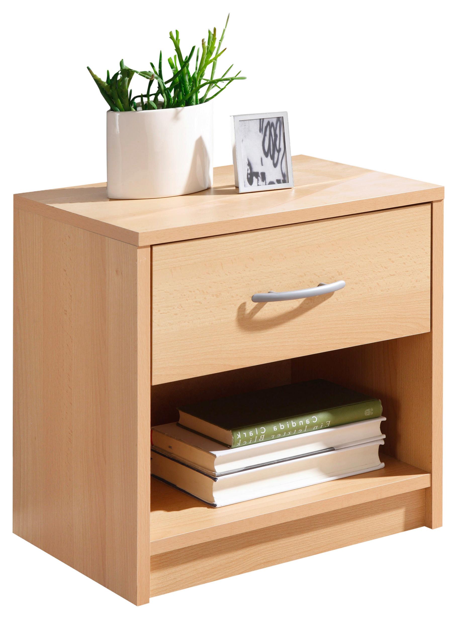 Noční stolek FAIR dekor buk - černá/barvy stříbra, Konvenční, kompozitní dřevo/plast (39/41/28cm) - Based