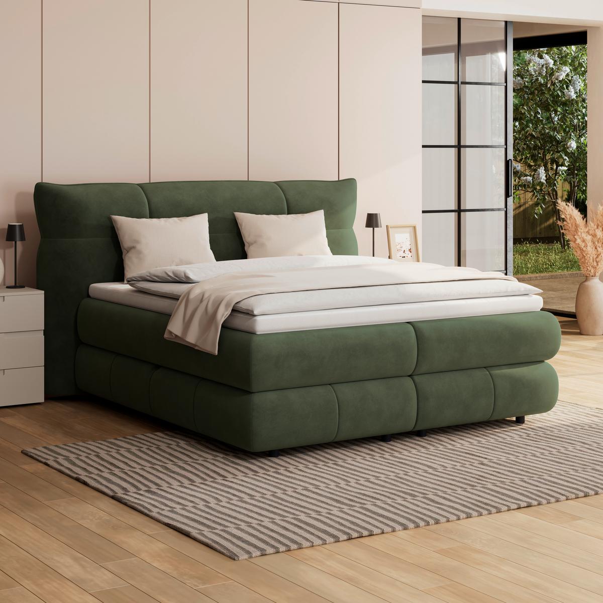 Boxspringbett Carmelo Dunkelgrün 180x200 cm - Dunkelgrün/Schwarz, Trend, Textil (180/200cm)