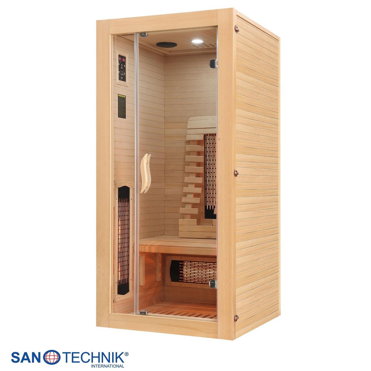 Infrarotkabine ergonomische Rückenlehnen - Naturfarben, Basics, Glas/Holz (90/190/90cm) - Sanotechnik