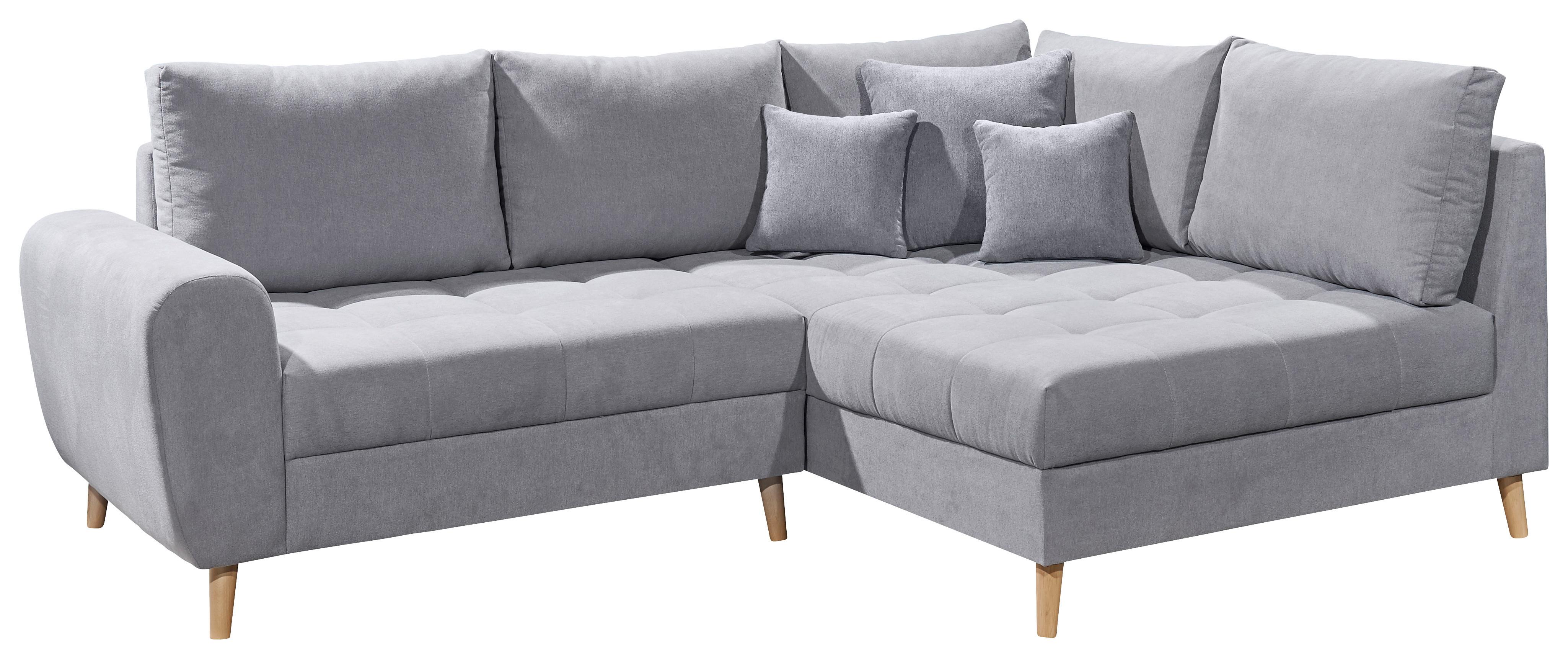 Ecksofa mit Holzfüßen + Zierkissen Alice, Webstoff