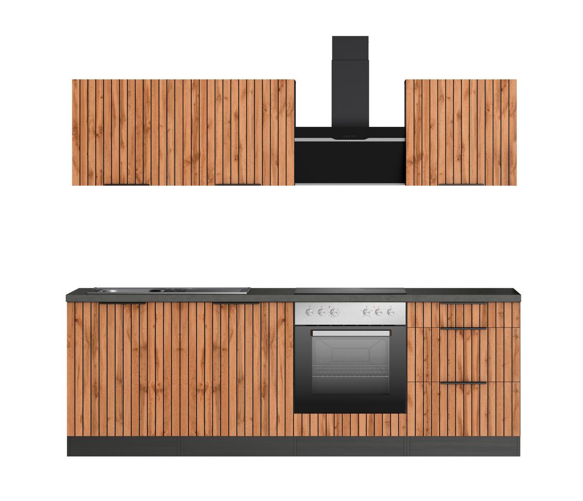 Küchenblock Liverpool Graphit/eiche Dekor B: 240 Cm - Schieferfarben/Eiche Wotan, Basics, Holzwerkstoff (240cm) - Held