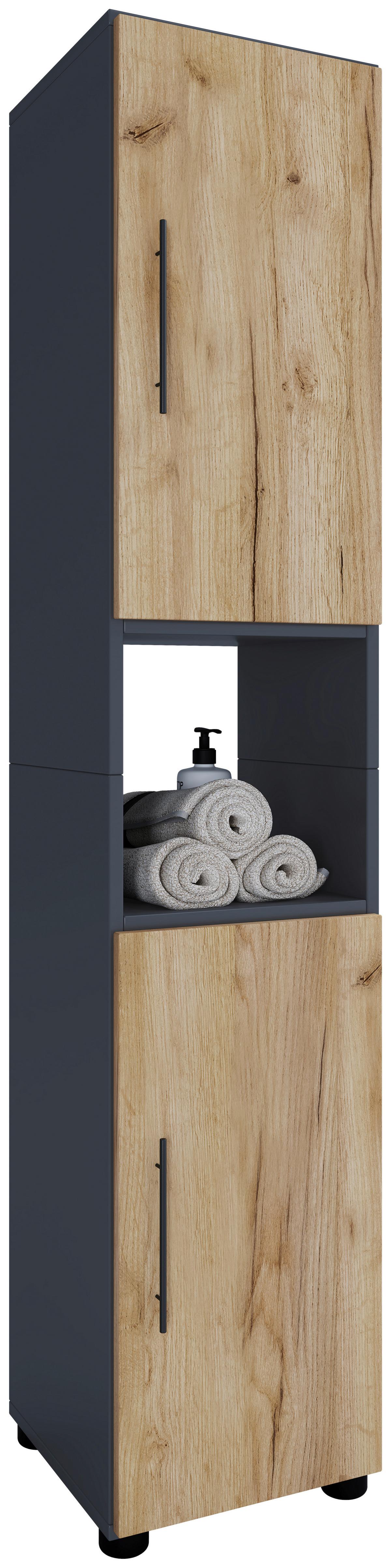 Badezimmer Hochschrank Flandu 31x160 Cm Eiche Honig Dekor - Honigeiche/Anthrazit, MODERN, Holzwerkstoff (31/160/30cm) - MID.YOU
