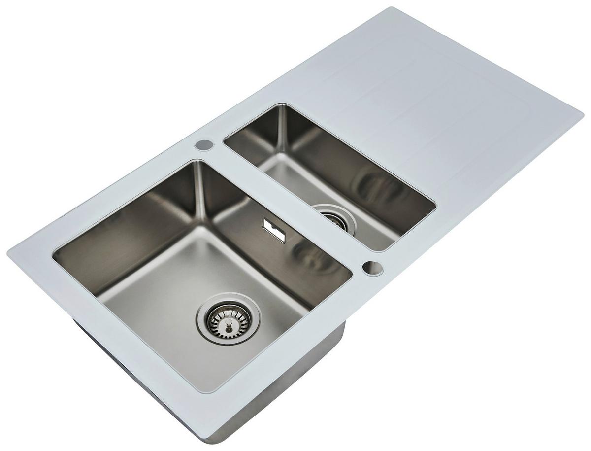 Spüle Respekta Edelstahl Bxt: 100x50 cm - Weiß, Trend, Glas/Metall (100/21/50cm) - Respekta