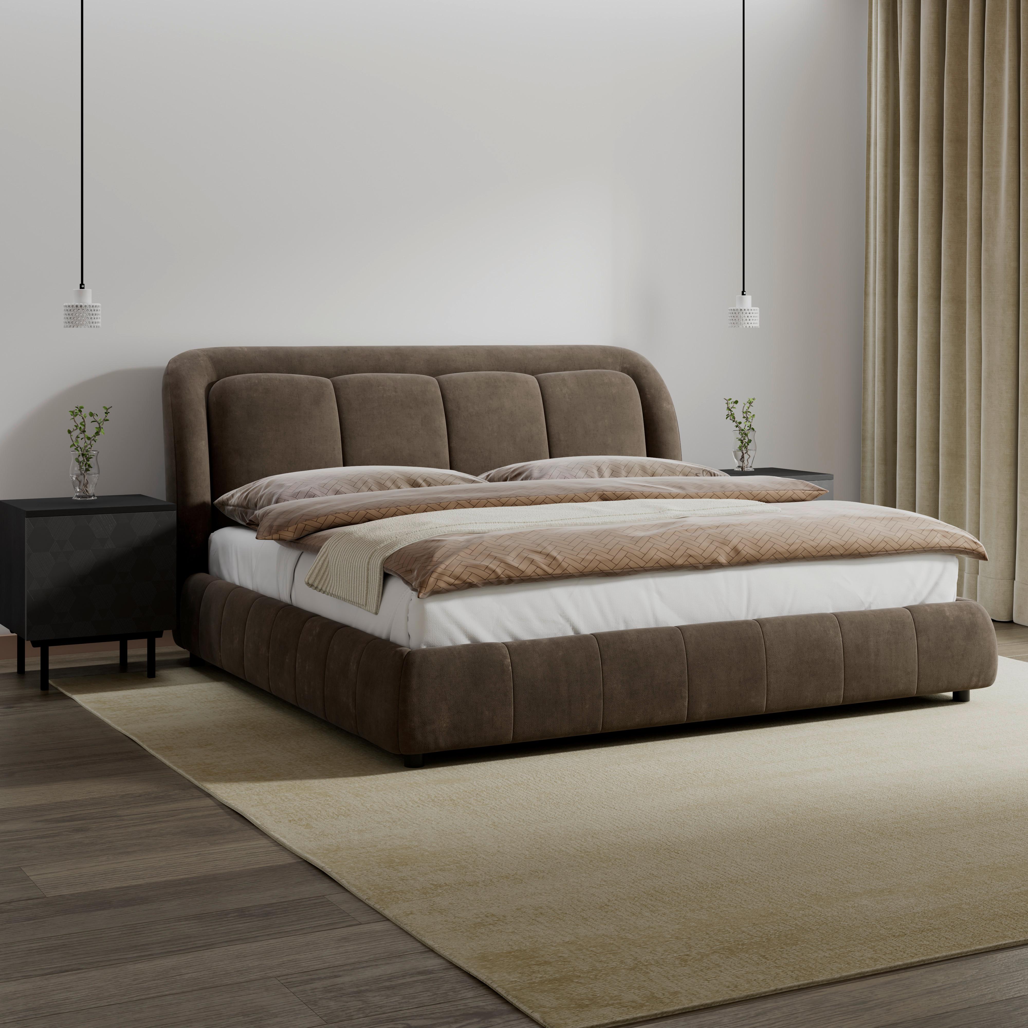 Čalúnená posteľ ANTON 160x200 cm, sivá - hnedá/svetlohnedá, Modern, kov/drevo (160/200cm) - Bessagi Home