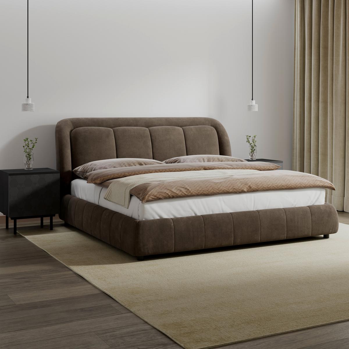 Čalúnená posteľ ANTON 160x200 cm, sivá - hnedá/svetlohnedá, Modern, kov/drevo (160/200cm) - Bessagi Home