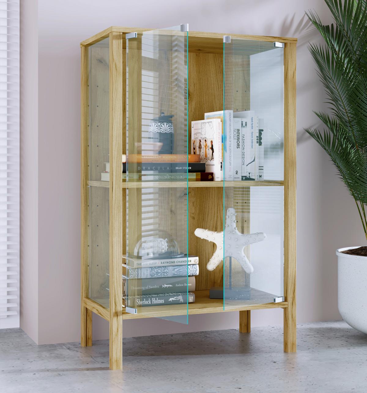 Vitrine Jensol Honigeiche B: 60 cm - Honigeiche/Klar, Design, Glas/Holzwerkstoff (60/80/35cm) - Livetastic