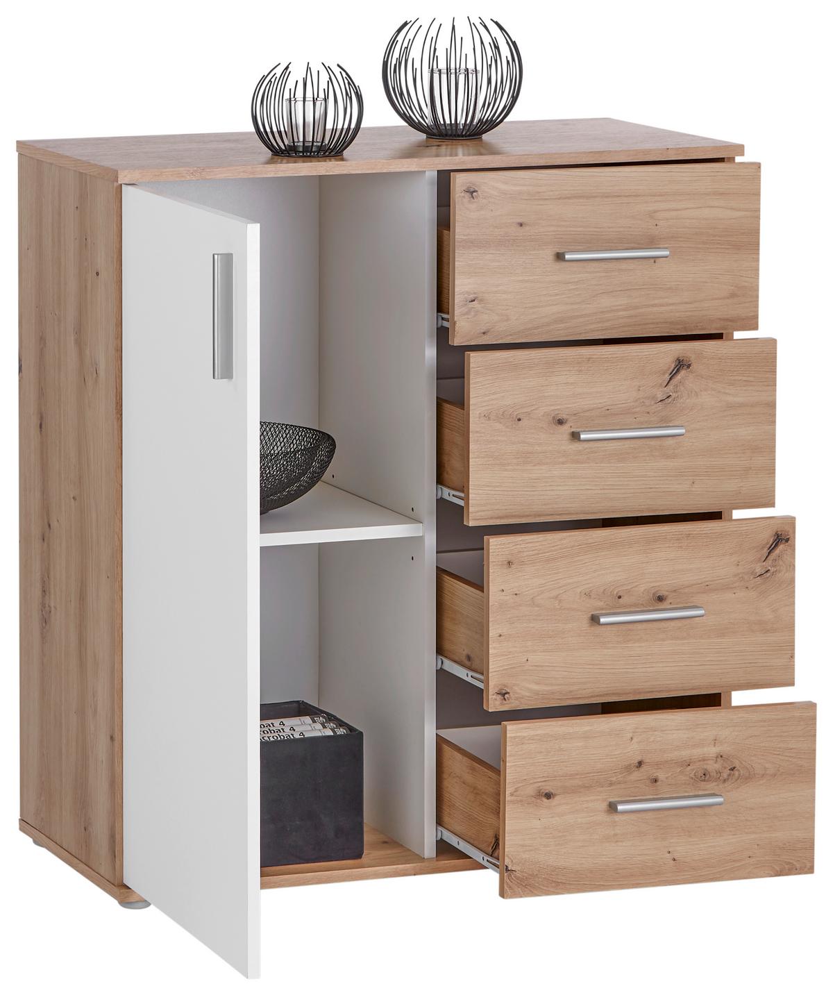 Kommode 88,2 cm Ina 02 Eiche/Weiß - Weiß/Eiche Artisan, MODERN, Holzwerkstoff (88,2/94,8/38,3cm)